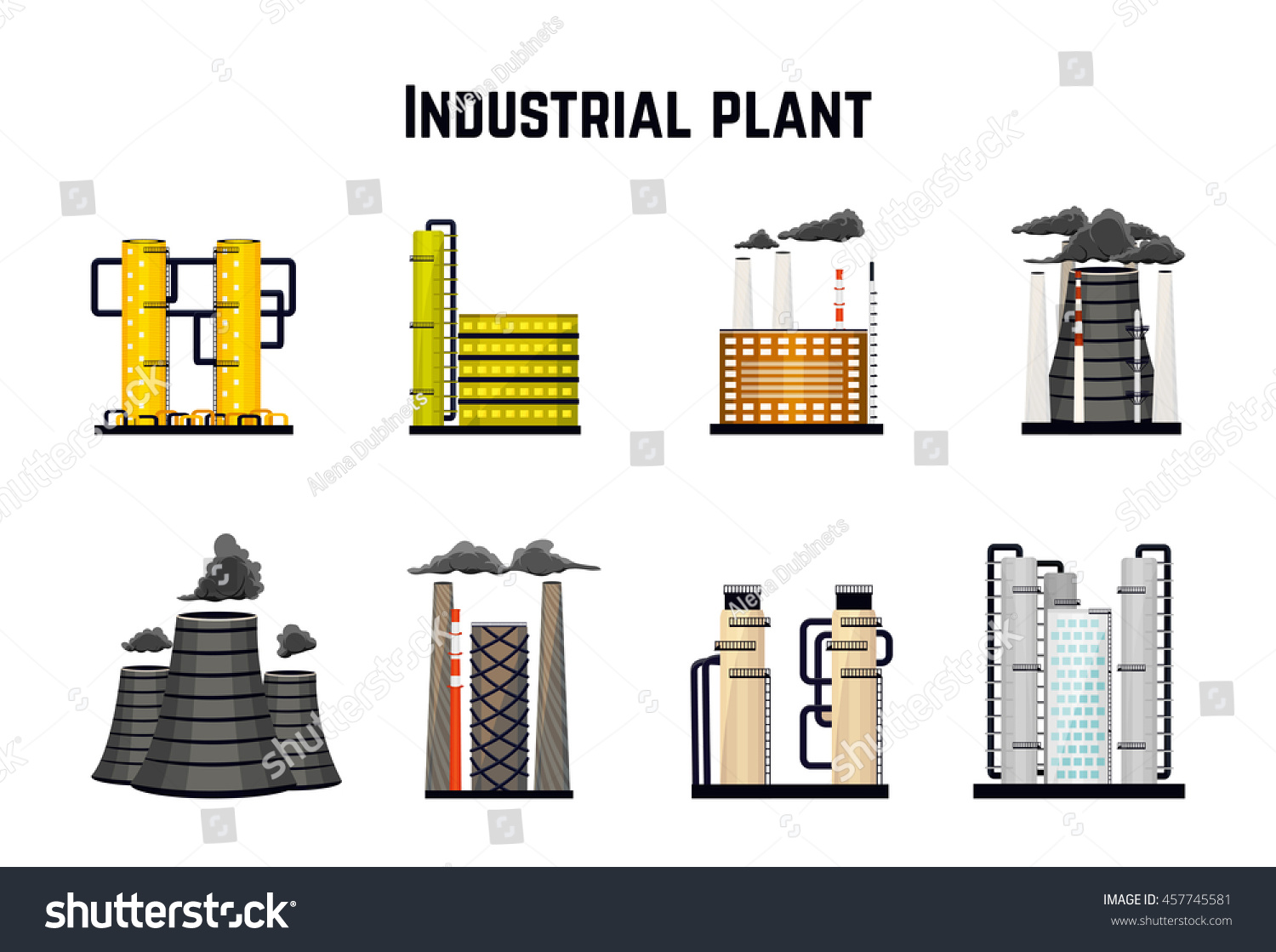 Vektor Stok Industrial Buildings Factories Nuclear Power Plants Tanpa