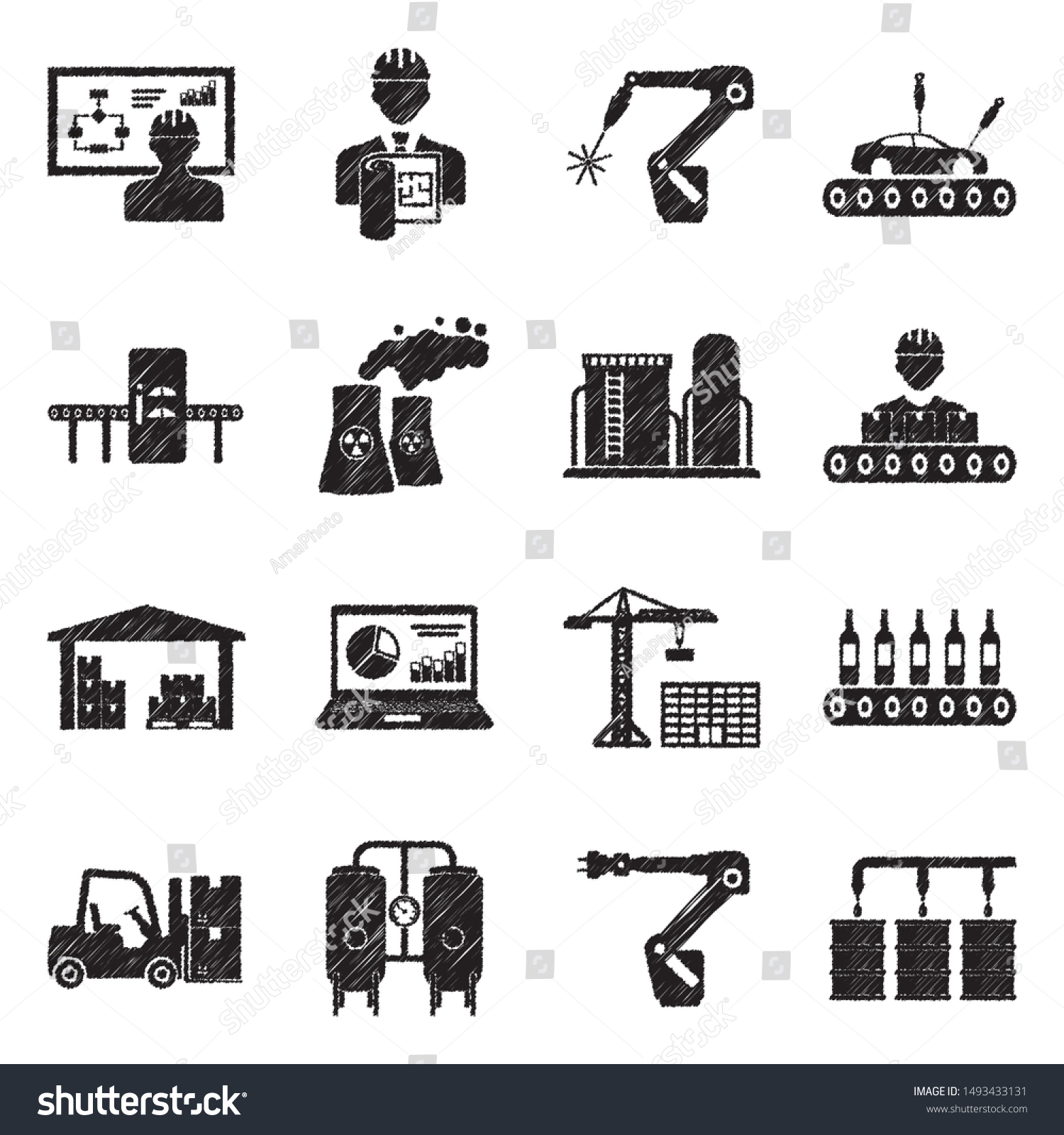 Industrial Process Icons Black Scribble Design Stock Vector (Royalty ...