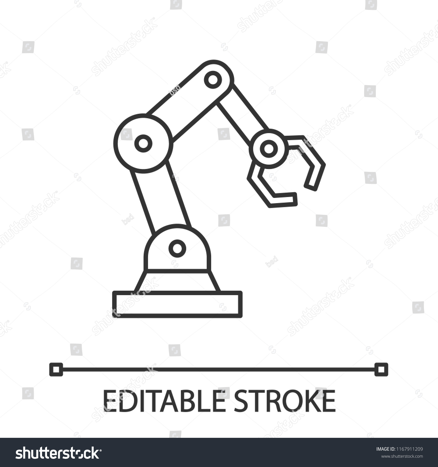 産業用ロボットアームの線形アイコン 細い線のイラスト ロボットハンド 等高線記号 ベクター画像の輪郭描画 編集可能なストローク のベクター画像素材 ロイヤリティフリー