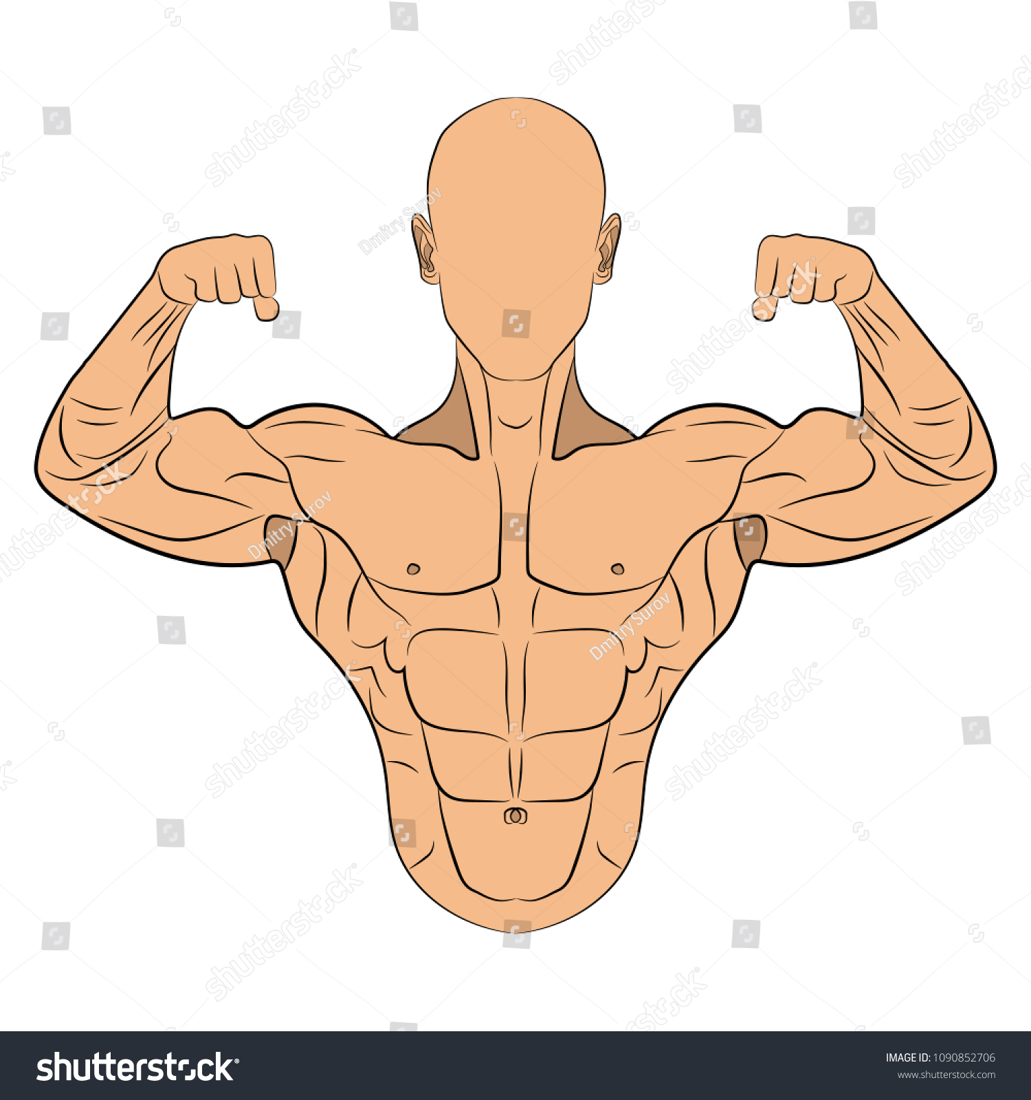 Vektor Stok Inflated Body Muscle Man Vector Drawing Tanpa Royalti Shutterstock