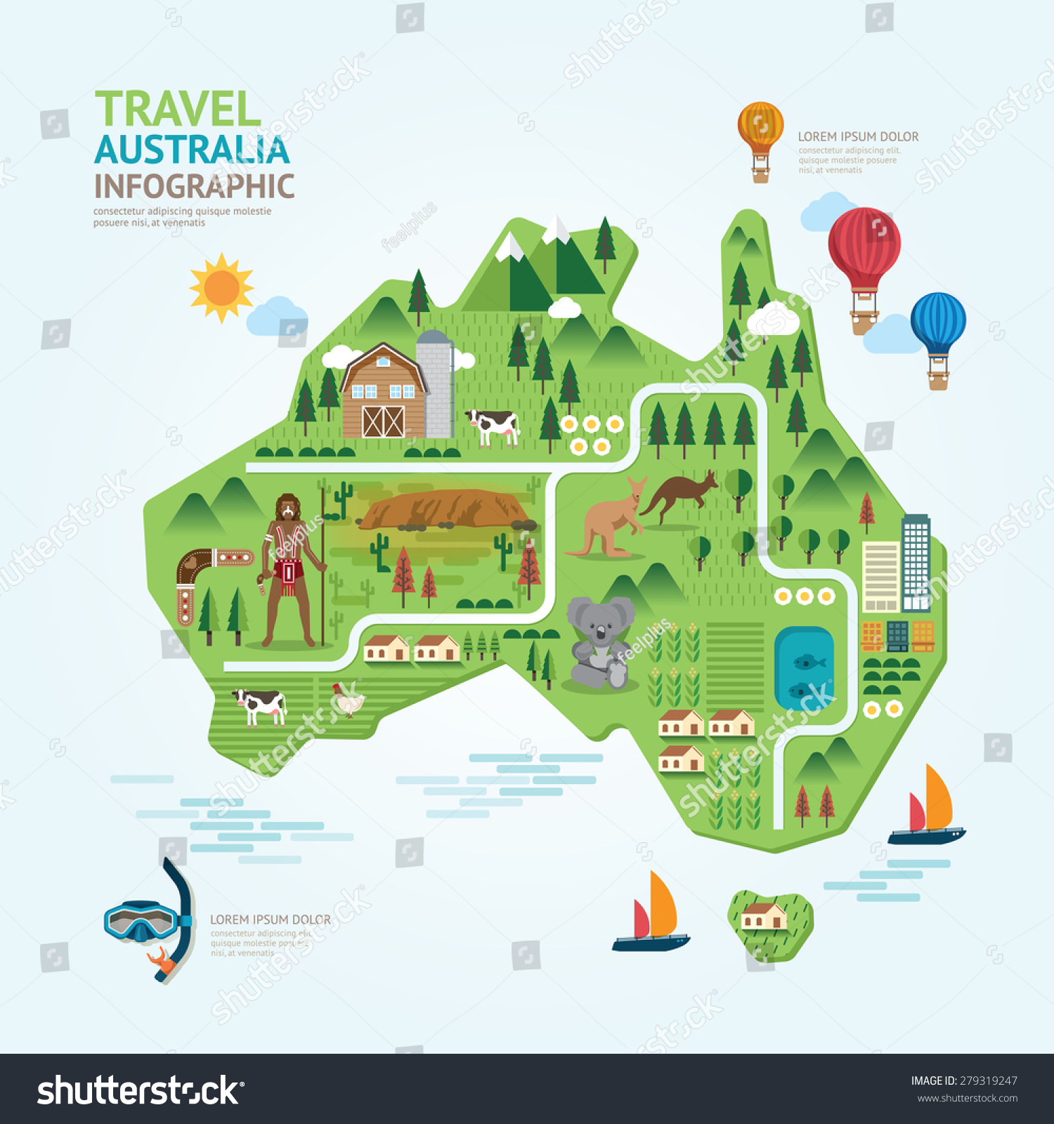 Info Graphic Travel Landmark Australia Map Stock Vector 279319247 ...
