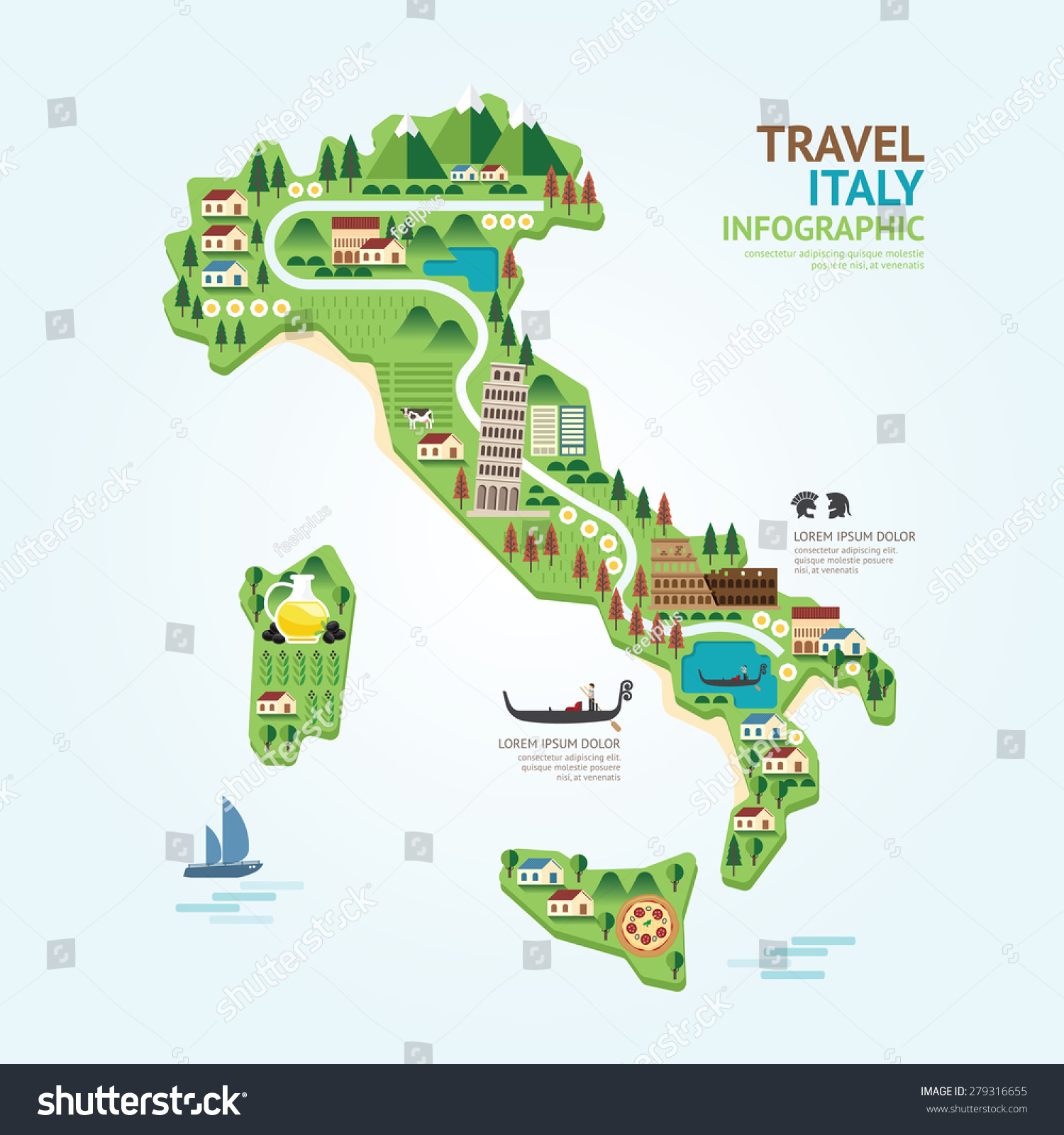 Info Graphic Travel Landmark Italy Map Stock Vector (Royalty Free ...