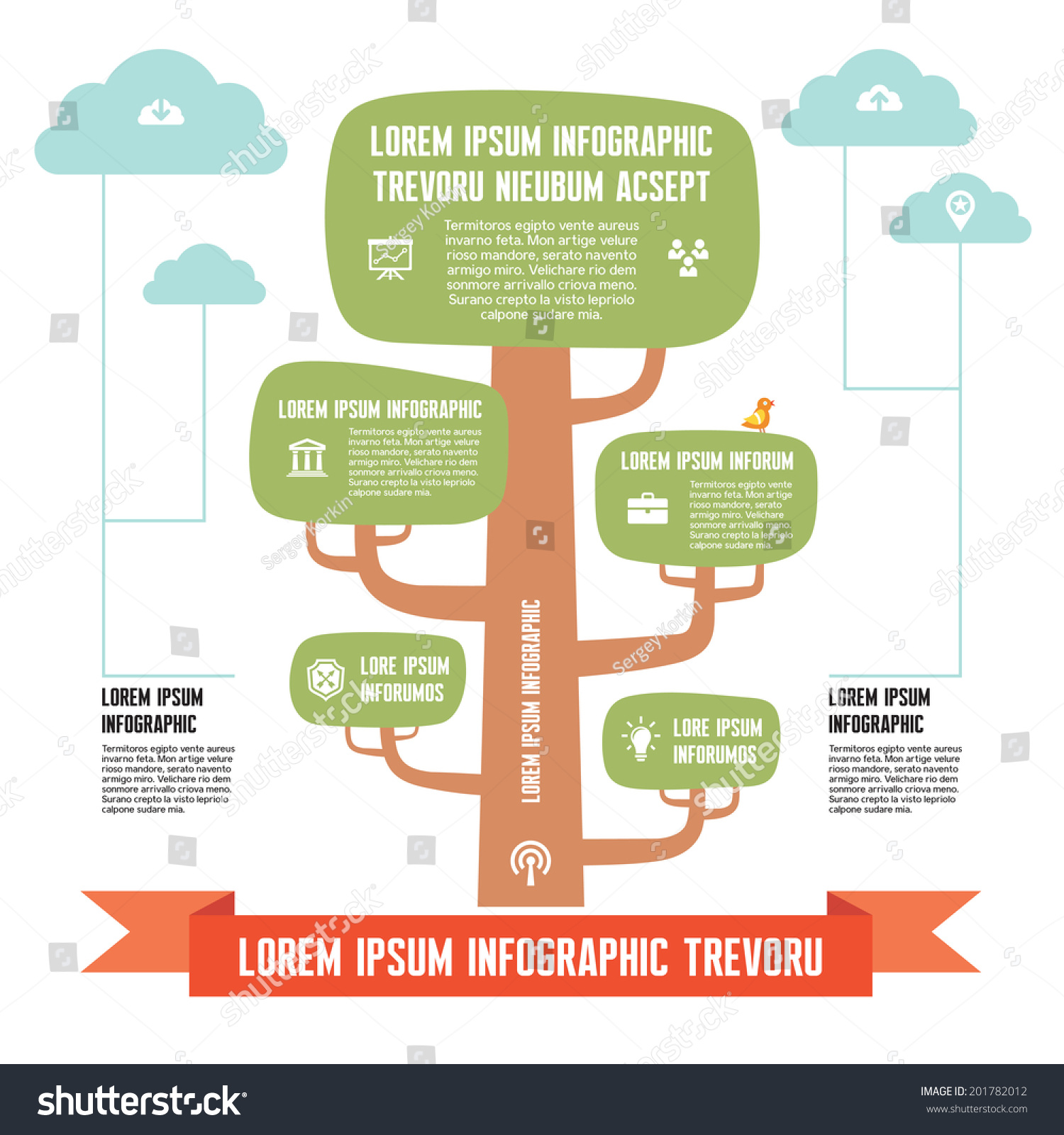 Infographic Business Concept - Tree With Clouds - Design Illustration ...