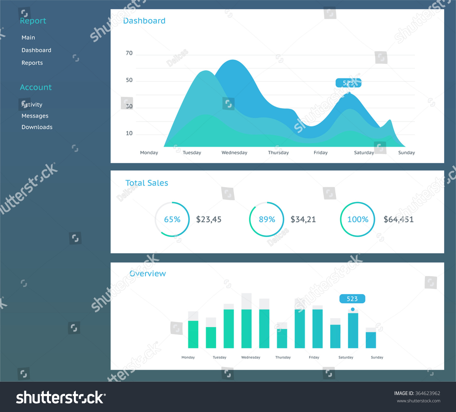 Infographic Dashboard Template Flat Design Graphs Stock Vector 364623962 Shutterstock Infographic Dashboard Template