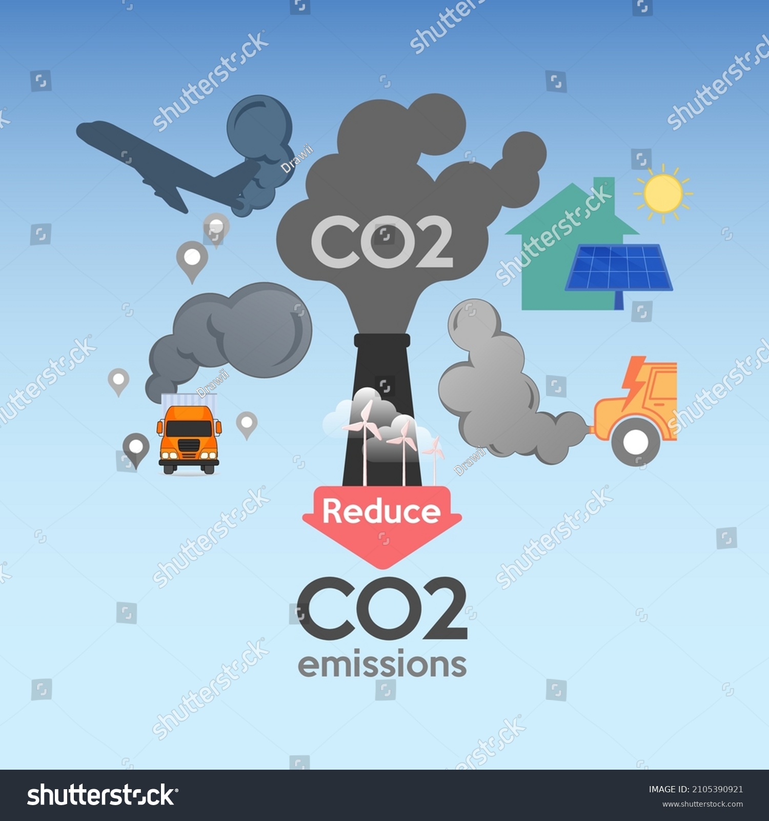 Infographic Design Ways Reduce Co2 Emissions Stock Vector (Royalty Free ...