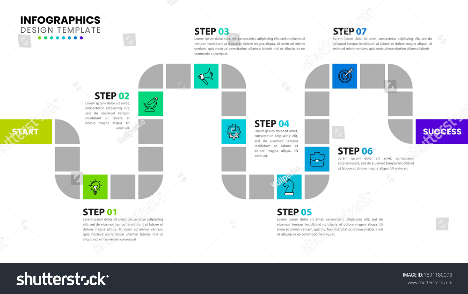 SVG of Infographic design template. Timeline concept with 7 steps. Can be used for workflow layout, diagram, banner, webdesign. Vector illustration svg
