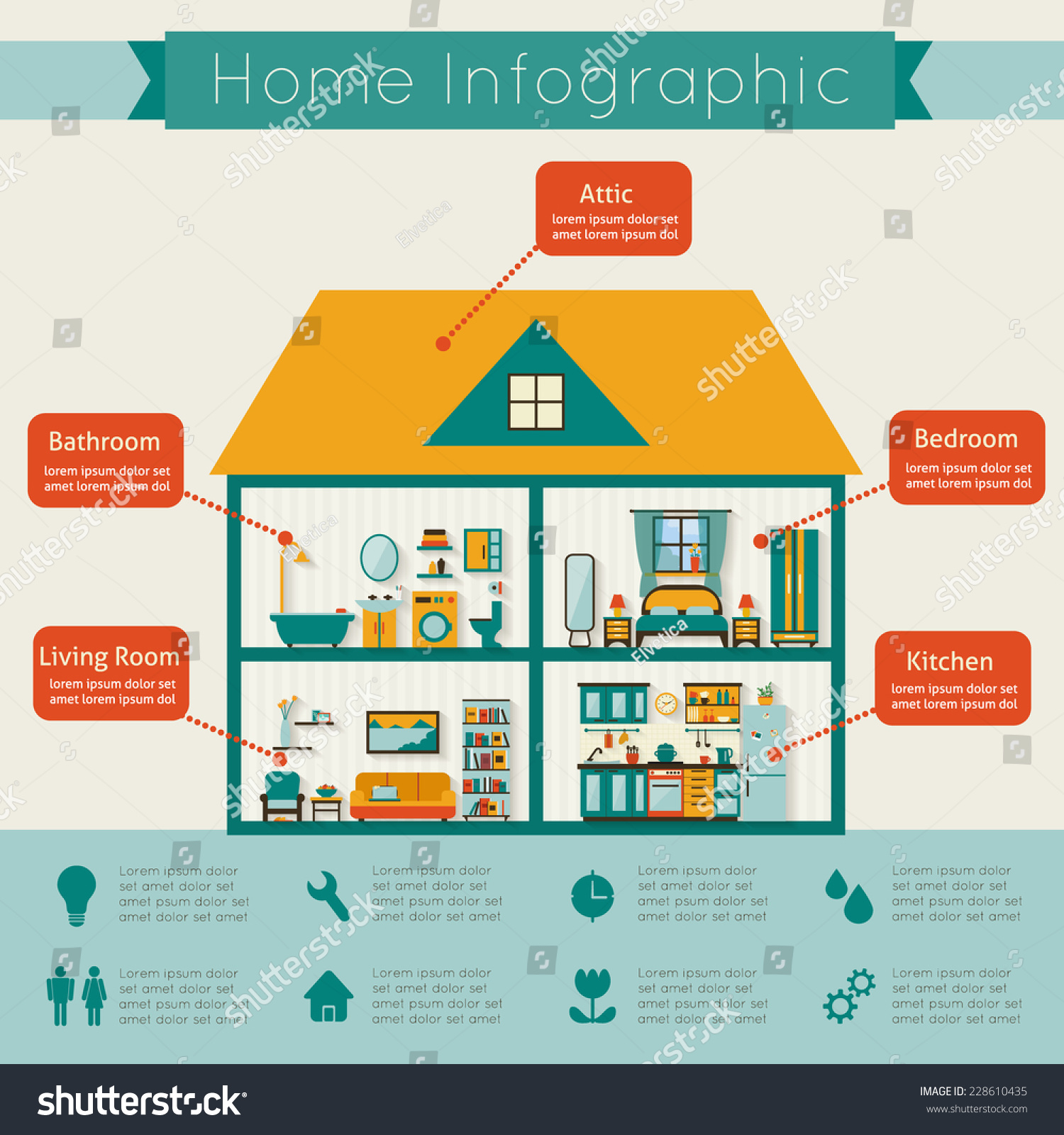 Infographic Home. Flat Style Vector Illustration. - 228610435 ...