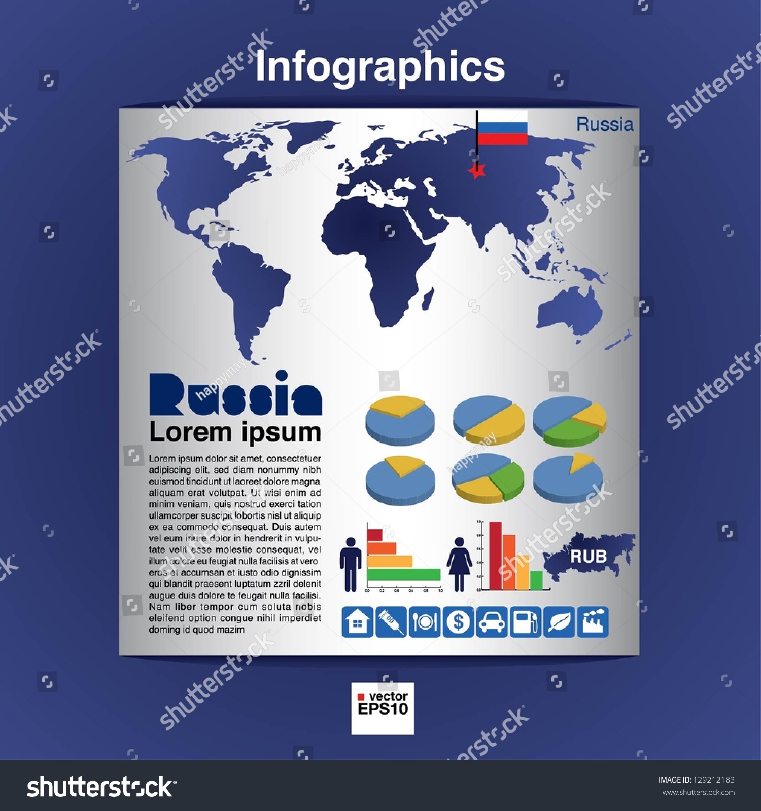 Infographic Map Russia Show Population Consumption Stock Vector