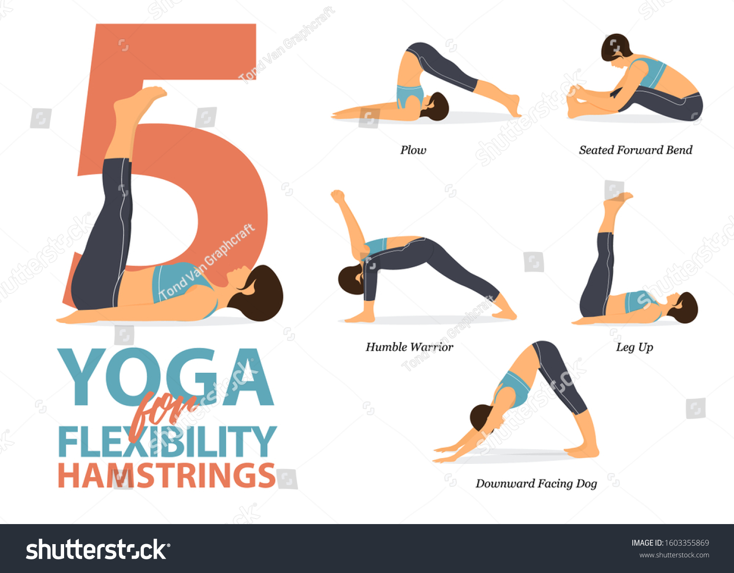 Infographic 5 Yoga Poses Hamstrings Flexibility Stock Vector (Royalty ...