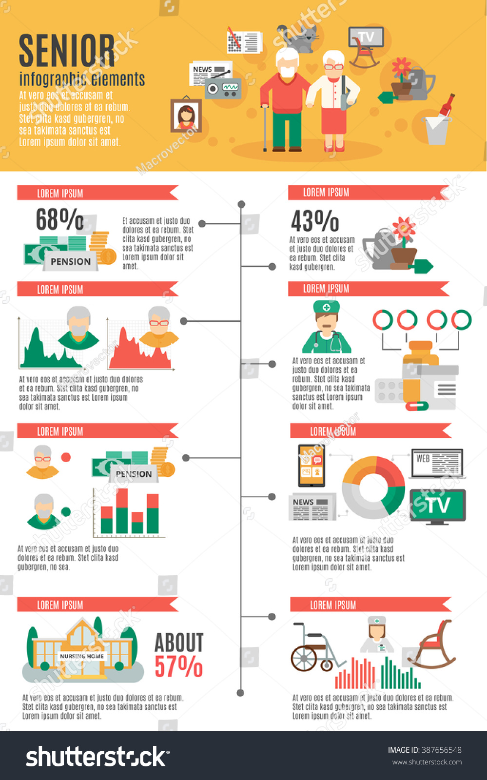 Infographic Poster Senior People Lifestyle Statistic Stock Vector