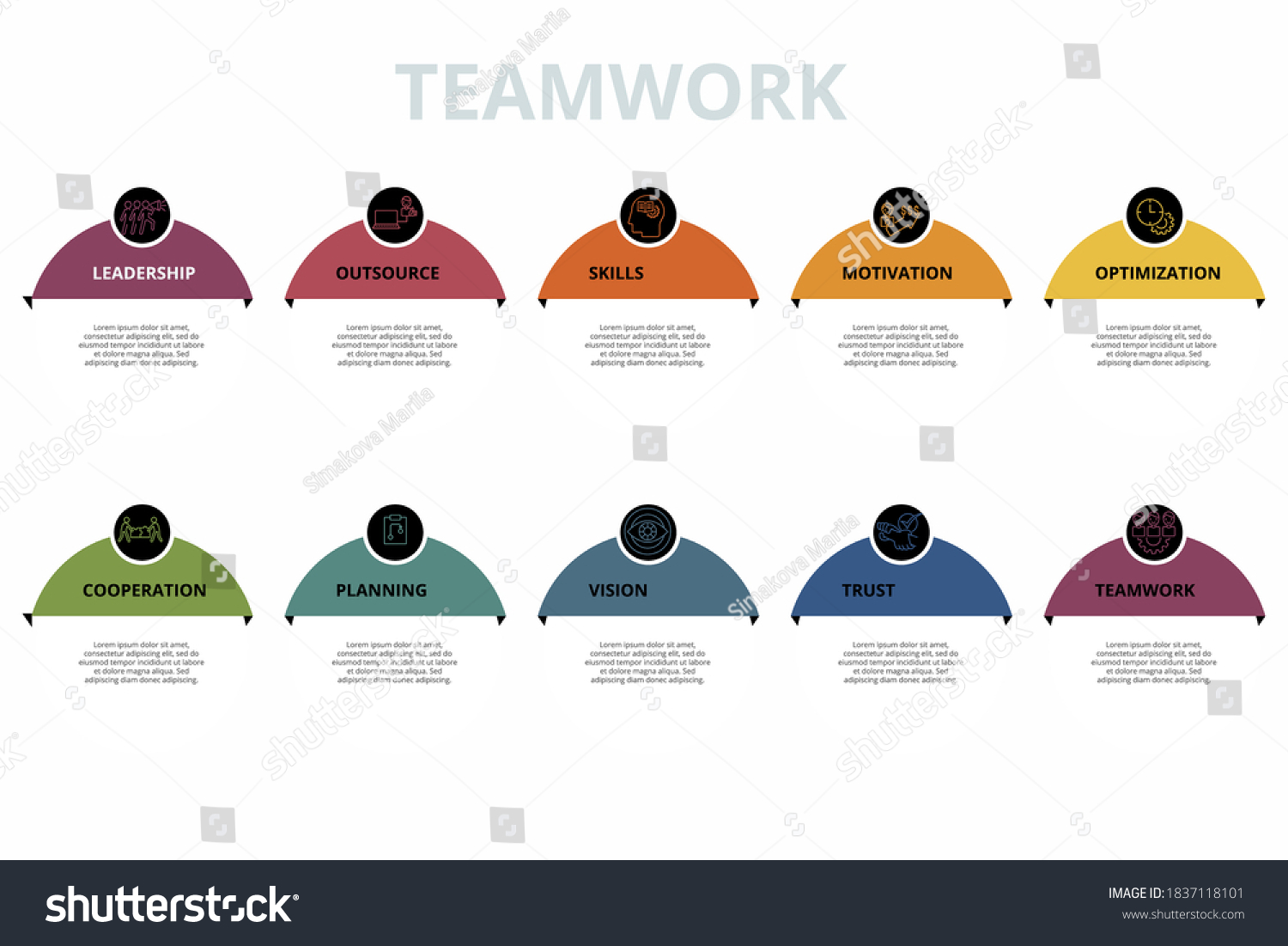 Infographic Teamwork Template Icons Different Colors Stock Vector 