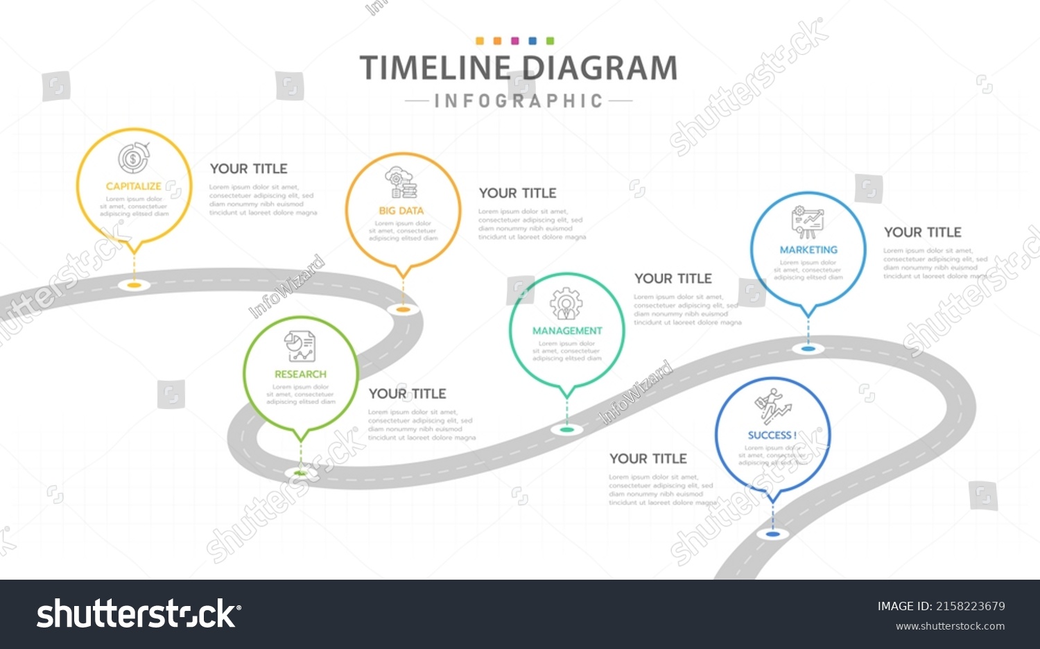 SVG of Infographic template for business. 6 Steps Modern Timeline diagram with road journey concept, presentation vector infographic. svg