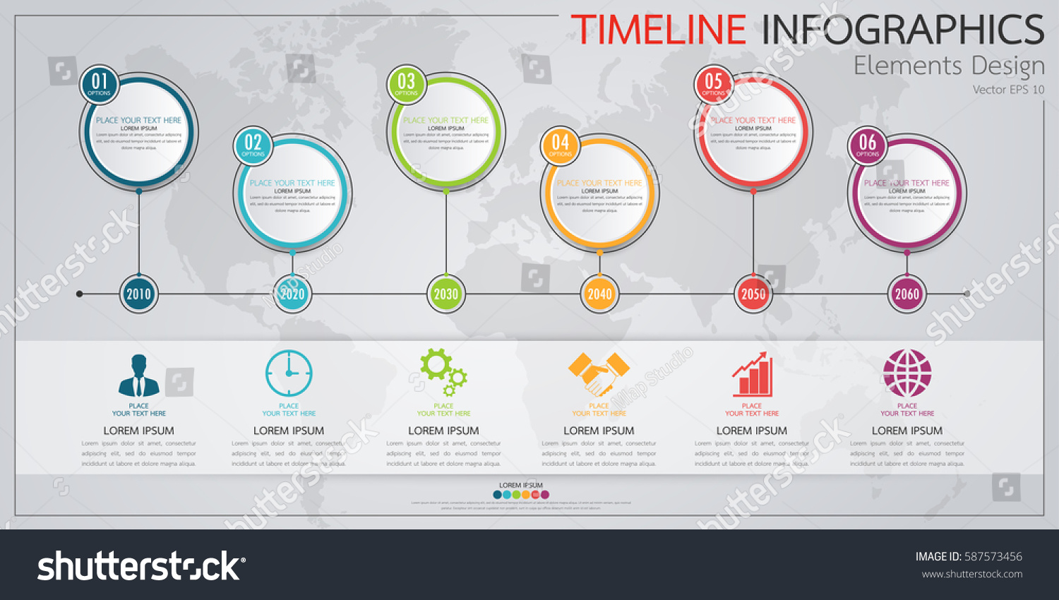 infographics business horizontal timeline process chart のベクター