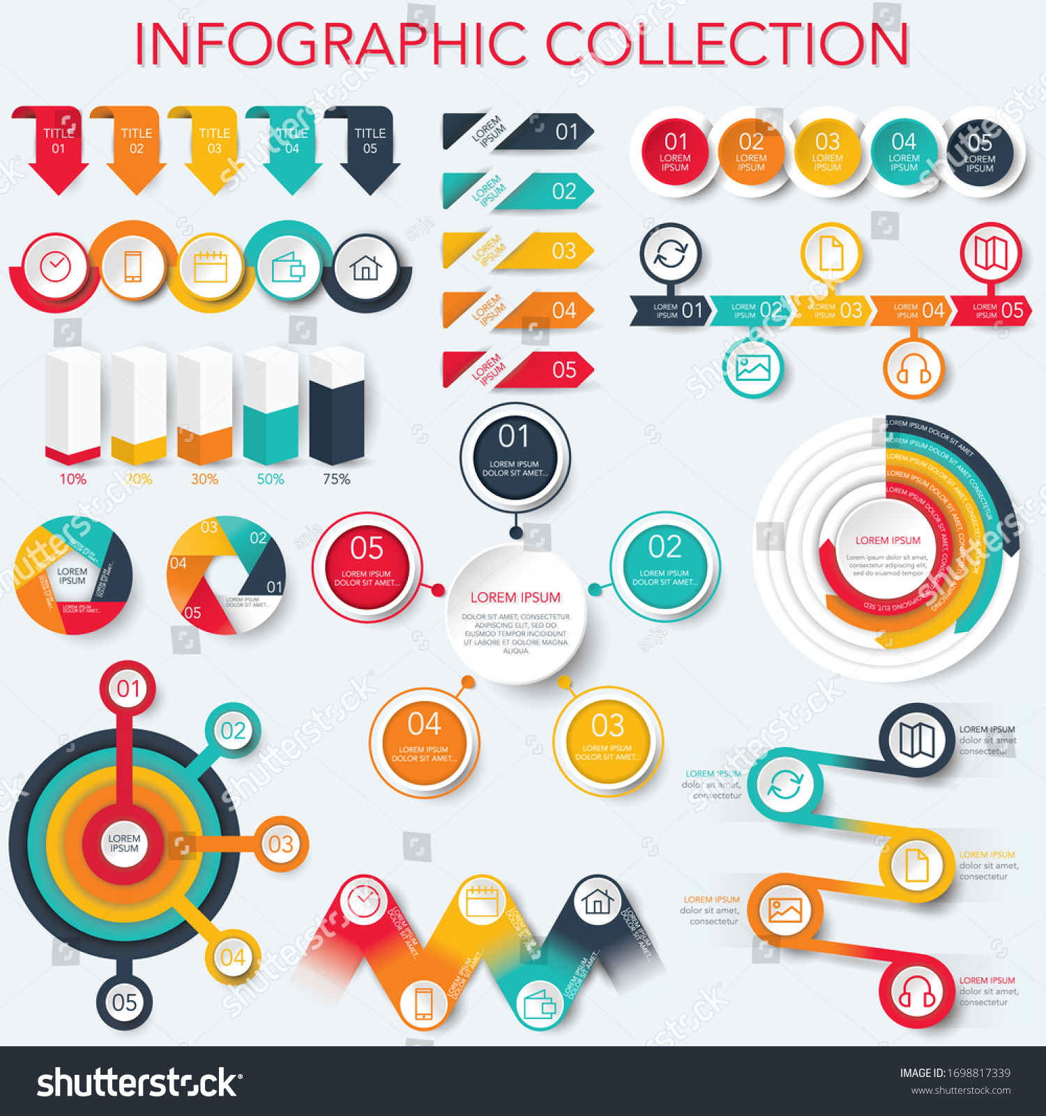 Infographics Collection Data Analysis Charts Graphs Stock Vector Royalty Free 1698817339