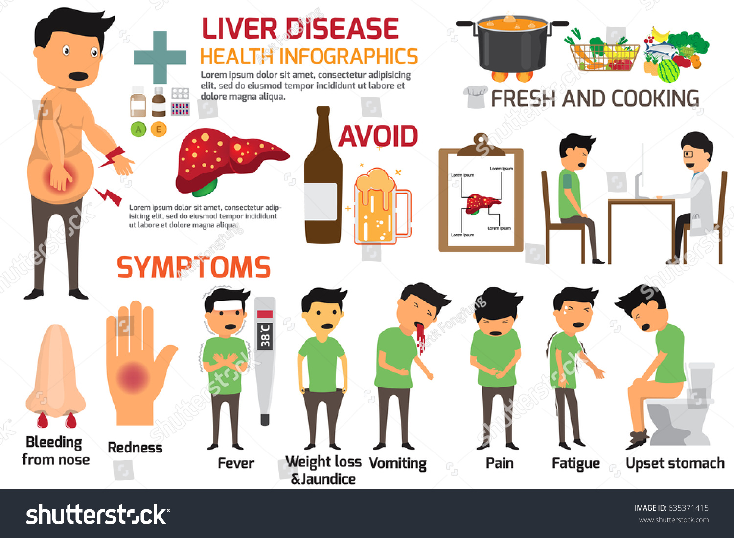 Infographics Sign Symptoms Liver Disease Health Stock Vector Royalty Free 635371415 Shutterstock