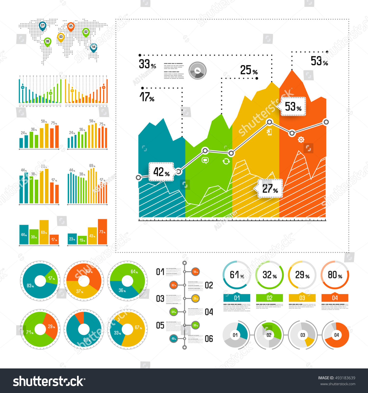 Infographics Set With Color Elements. Vector Information Graphics ...