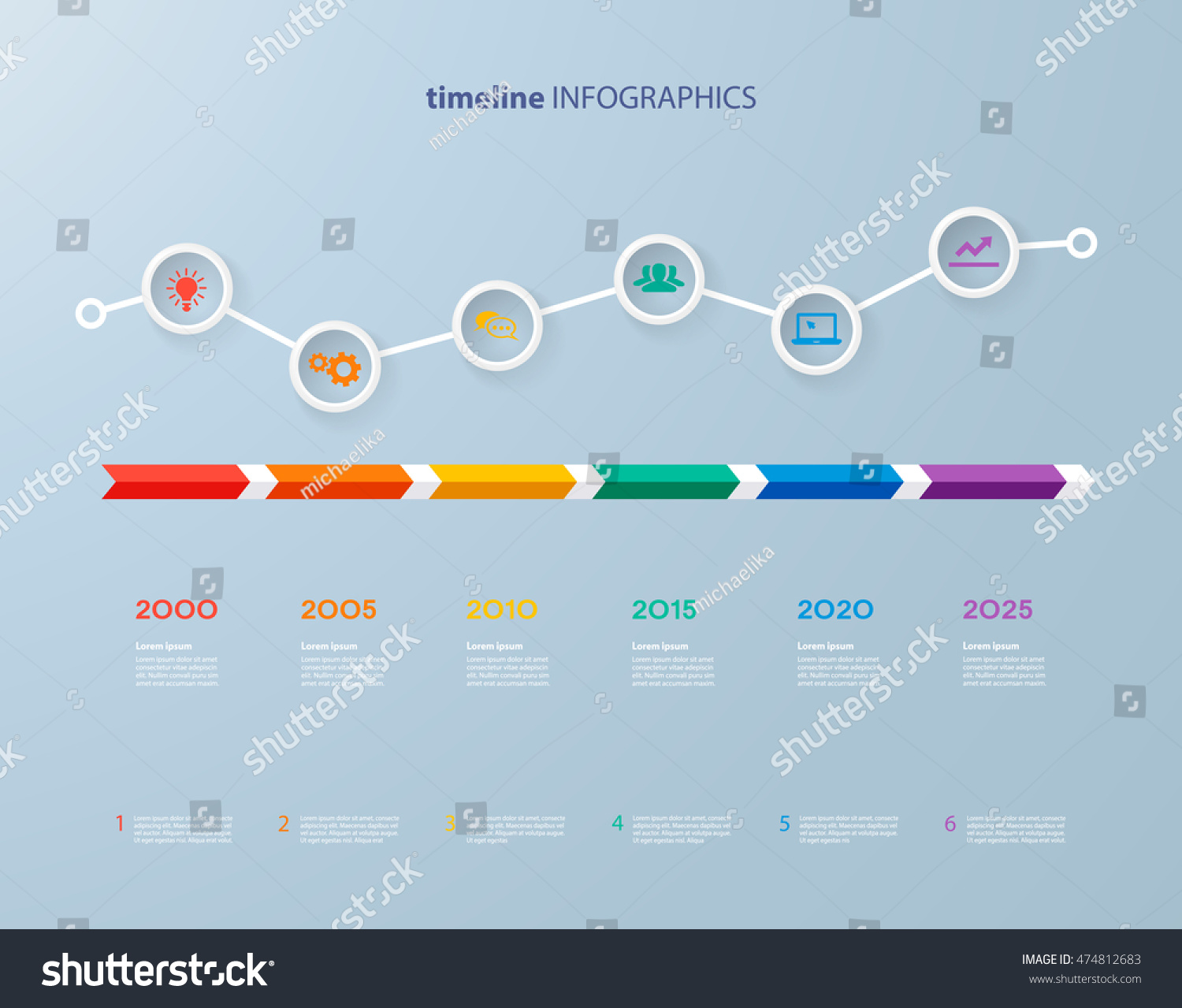 Infographics Timeline Template Realistic Colorful Circles Stock Vector 