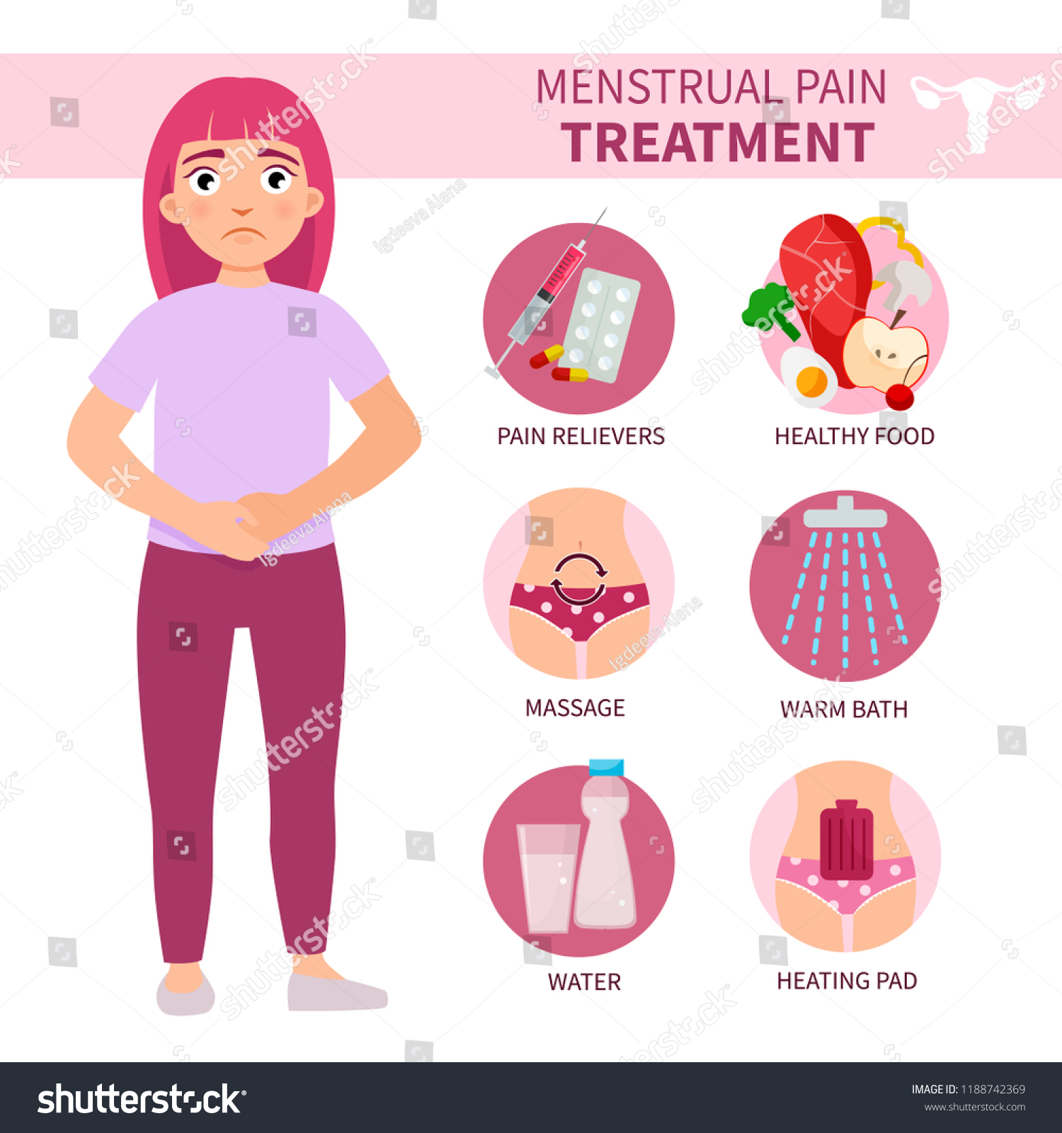 Infographics Treatment Menstrual Pain Illustration Cute Stock Vektorgrafik Lizenzfrei