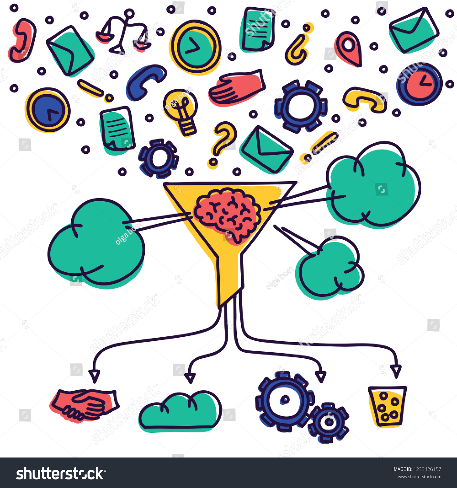 Information Overload Concept Human Brain Receives Stock Vector Royalty Free