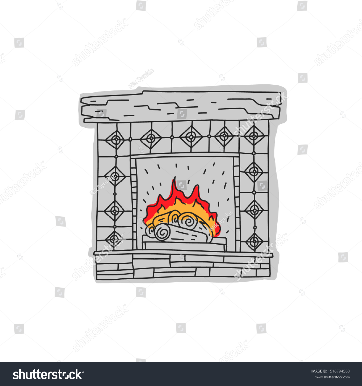 Informational Banner Sketch Fireplace Hand Drawn Royalty Free