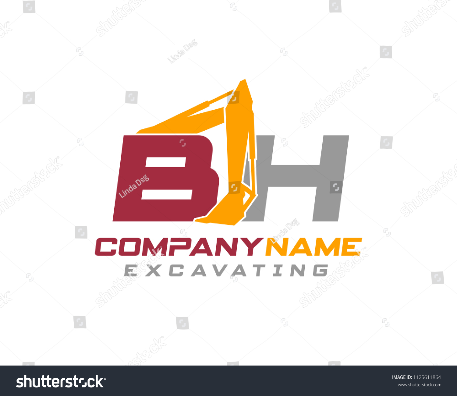 Vektor Stok Initial B H Excavator Logo Concept (Tanpa Royalti ...