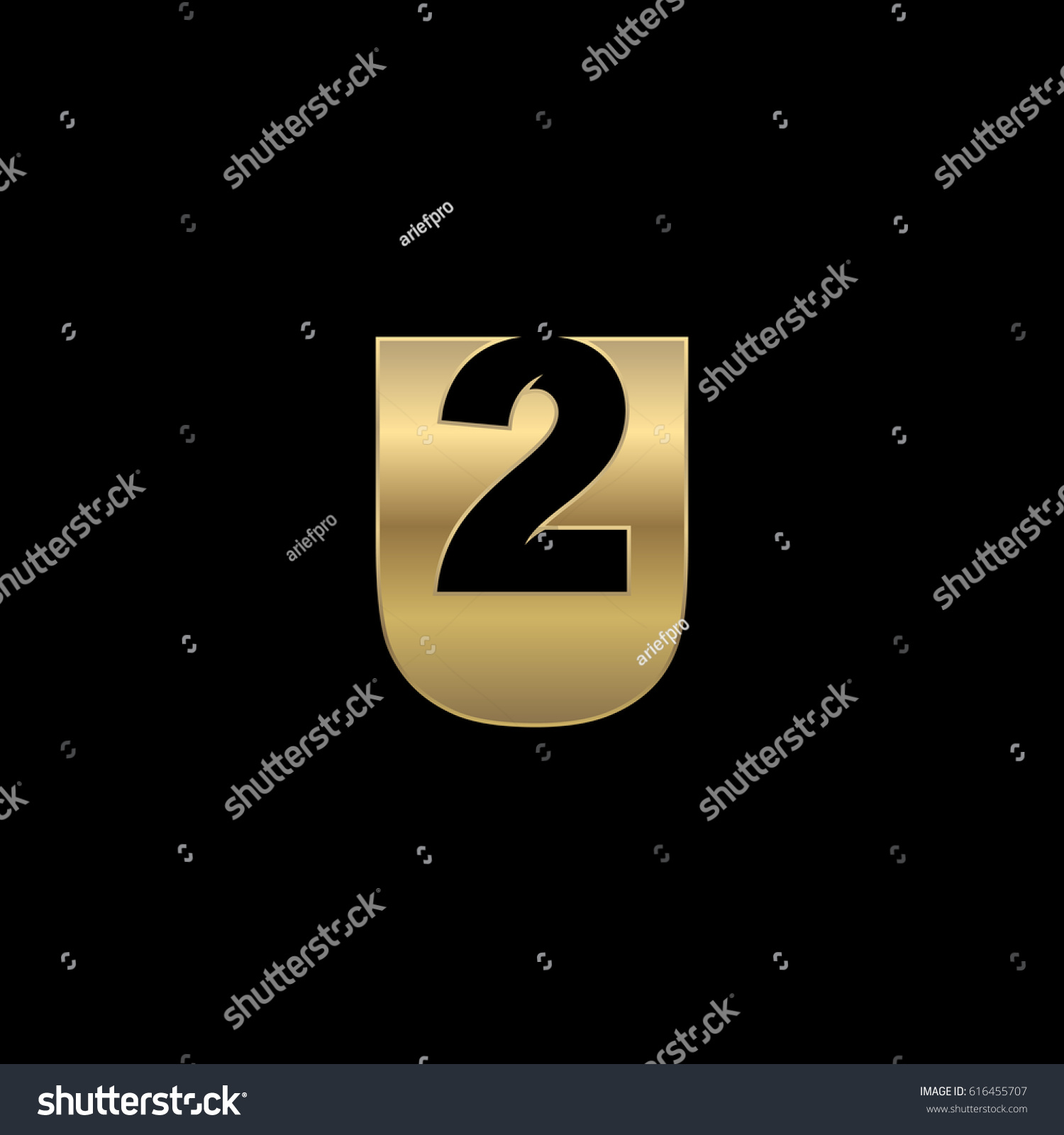 SVG of Initial letter and number logo, U and 2, U2, 2U, negative space gold svg