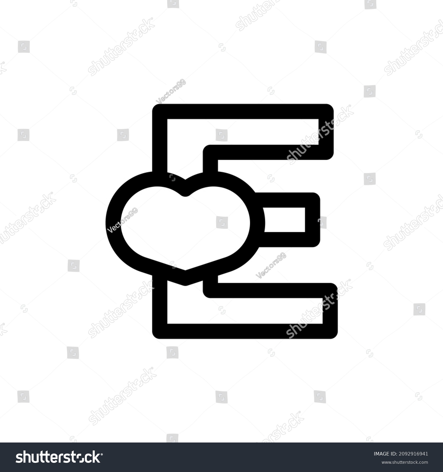 Initial Letter E Heart Love Line Stock Vector (Royalty Free) 2092916941 ...