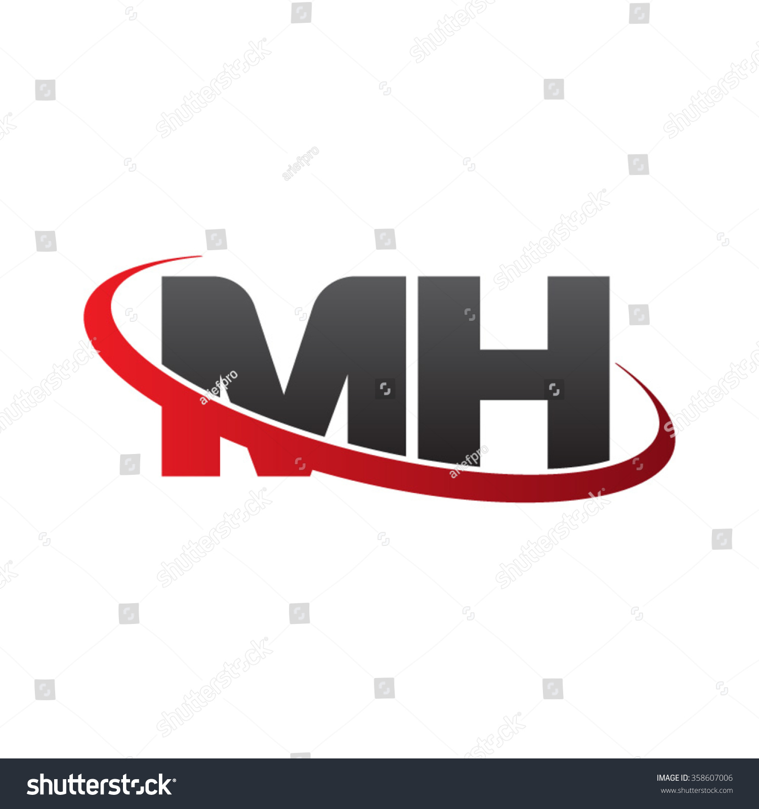 Initial Letter Mh Swoosh Ring Company Logo Red Black Stock Vector ...