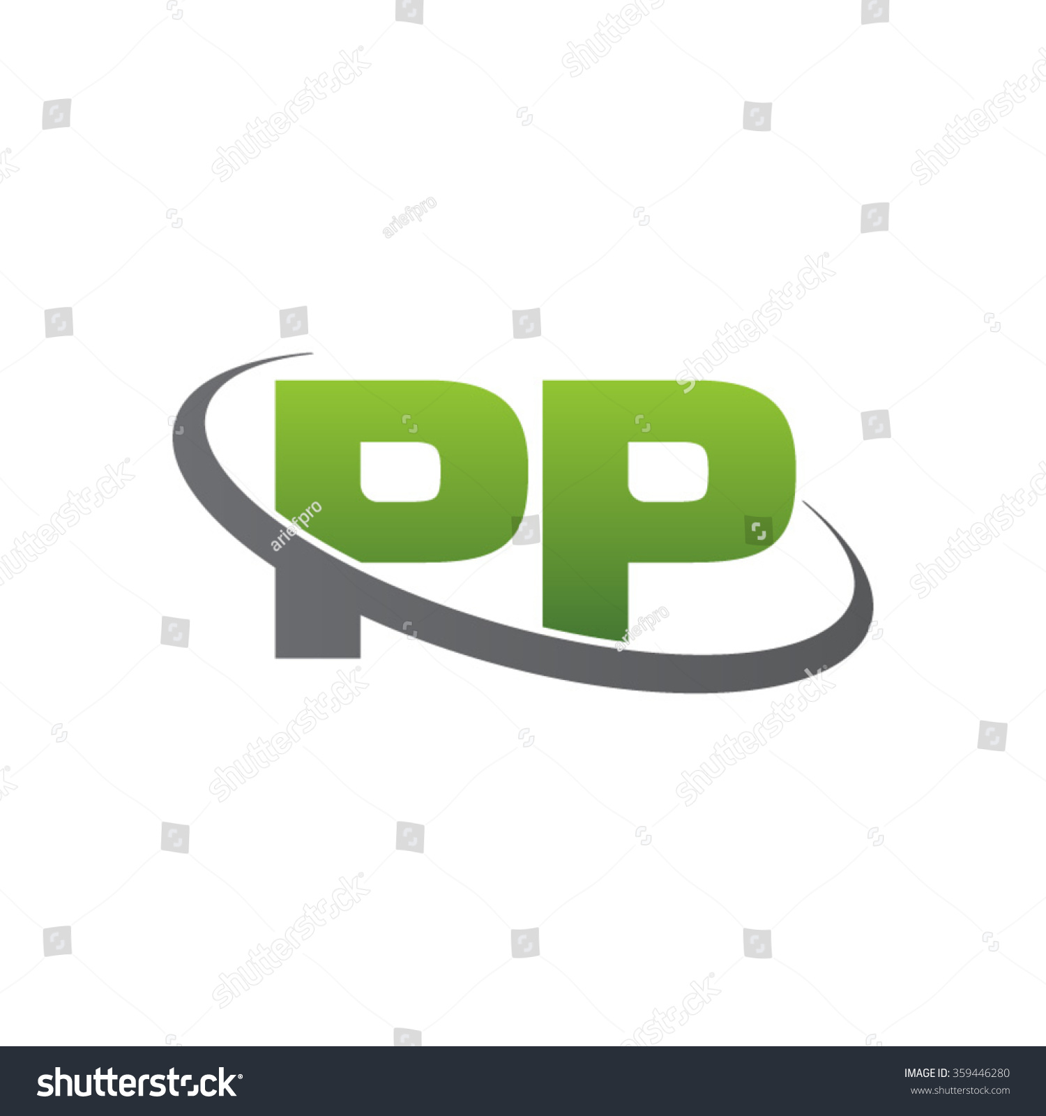 Initial Letter Pp Swoosh Ring Company Logo Green Gray Stock Vector ...