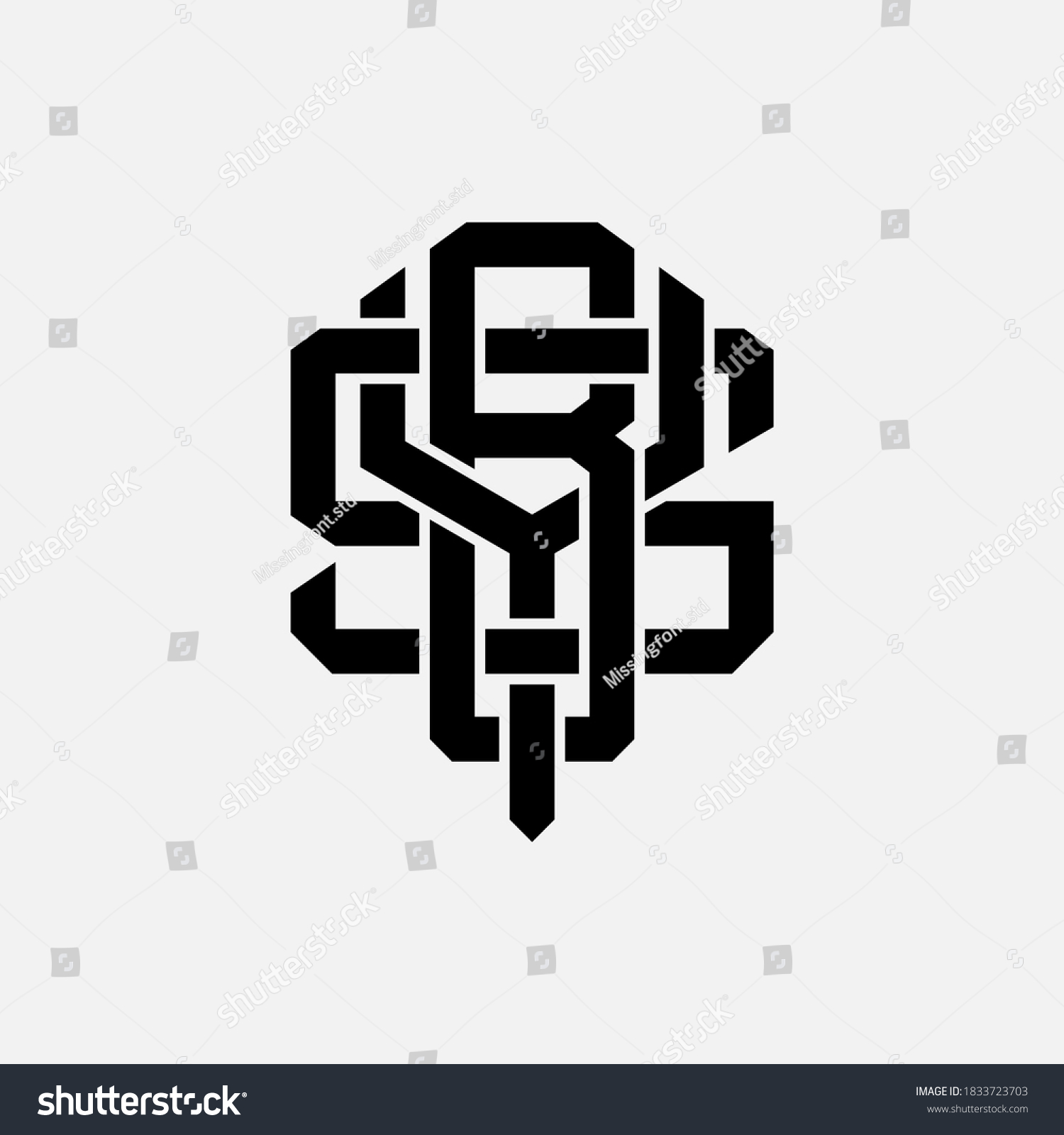 SVG of Initial letter Y, B, S, YBS, YSB, BSY, BYS, SYB or SBY overlapping, interlock, monogram logo, black color on white background svg