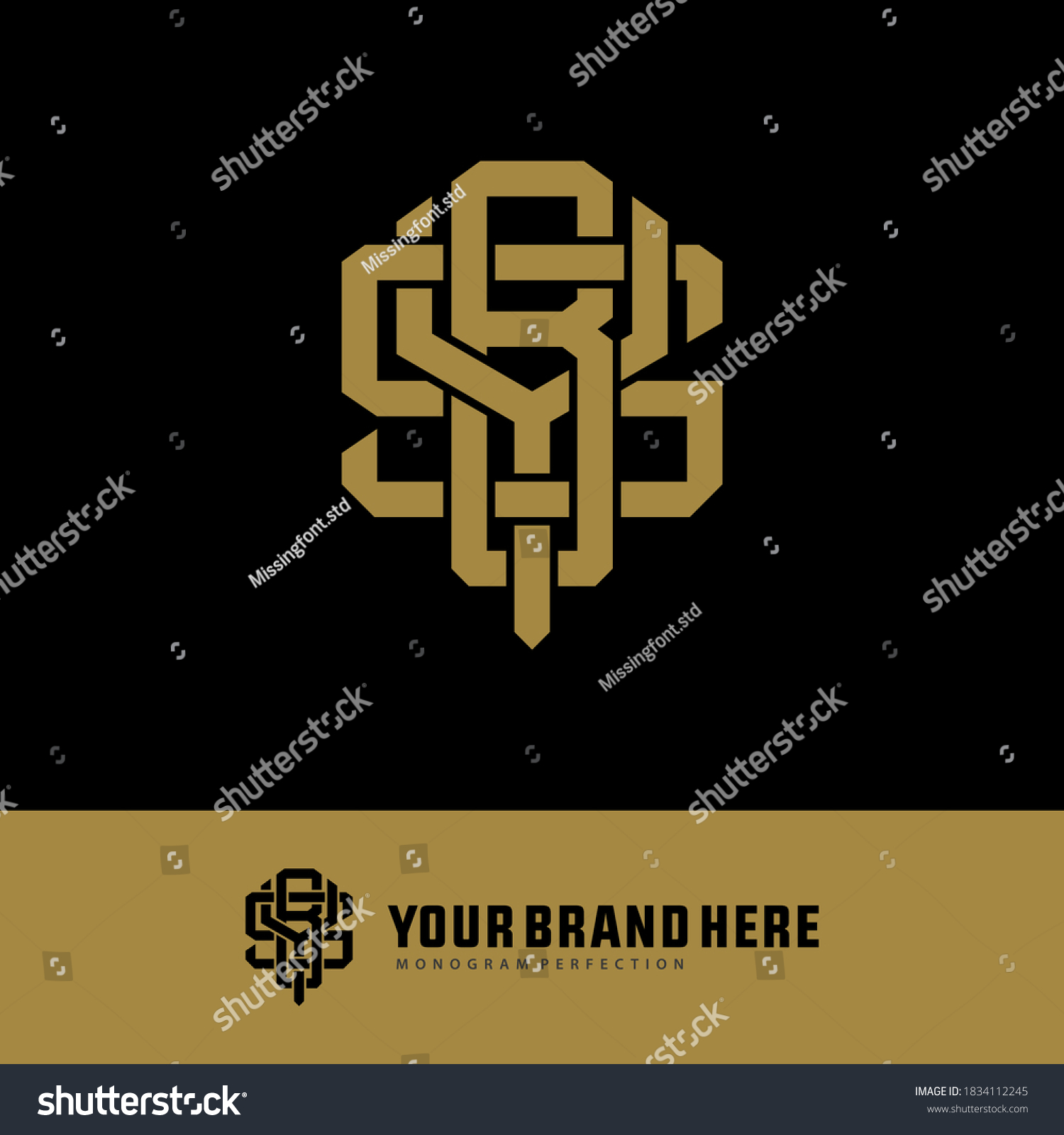 SVG of Initial letter Y, B, S, YBS, YSB, BSY, BYS, SYB or SBY overlapping, interlock, monogram logo, gold color on black background svg