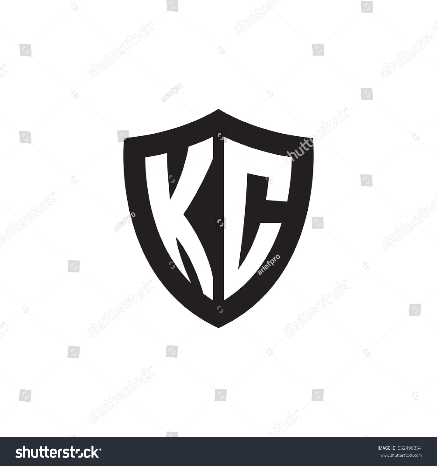 Initial Letters Kc Shield Shape Black Stock Vector 552490354 - Shutterstock