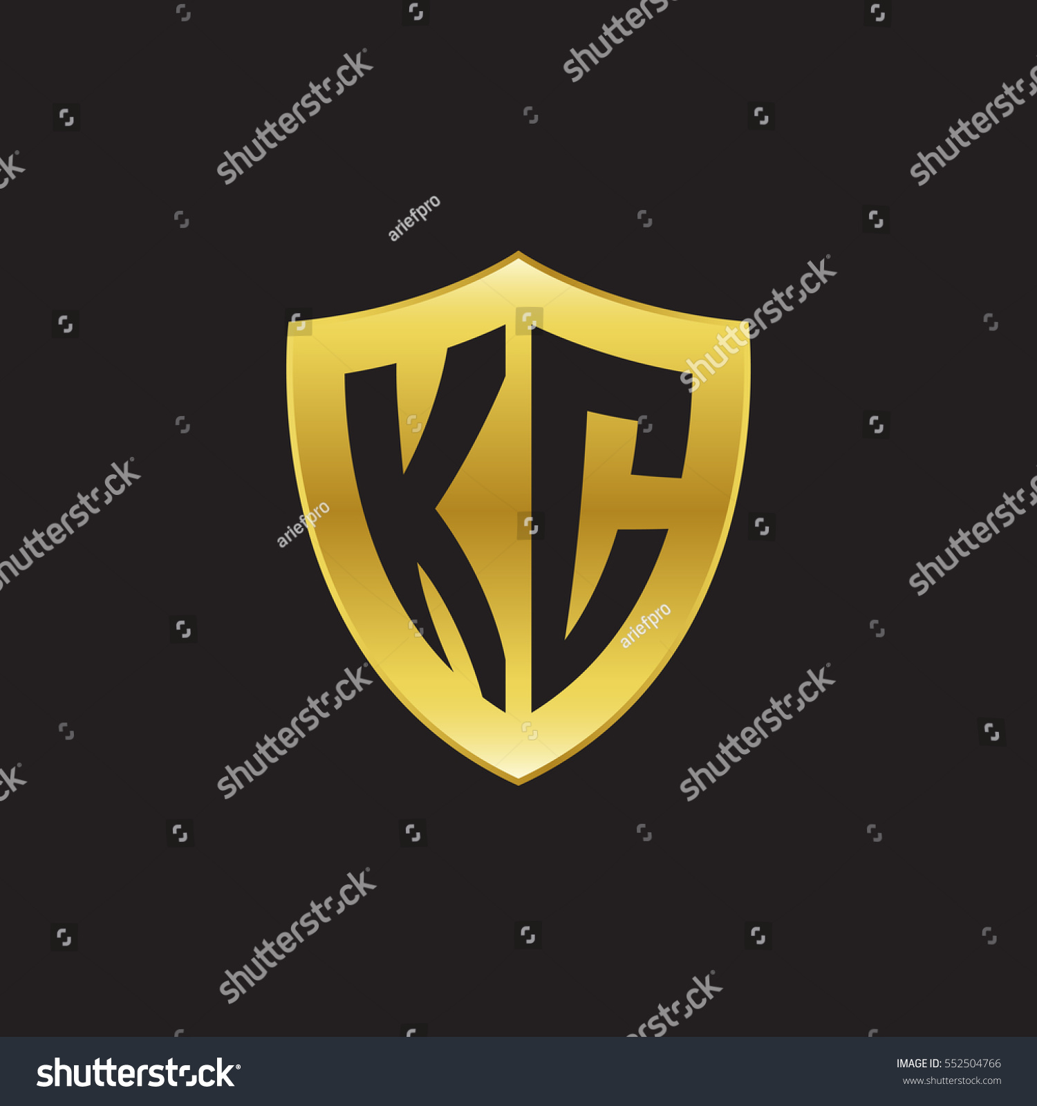 Initial Letters Kc Shield Shape Gold Stock Vector (Royalty Free) 552504766