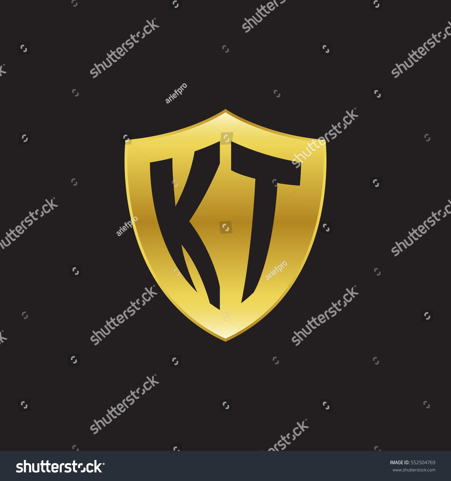 Initial Letters Kt Shield Shape Gold Stock Vector (Royalty Free ...
