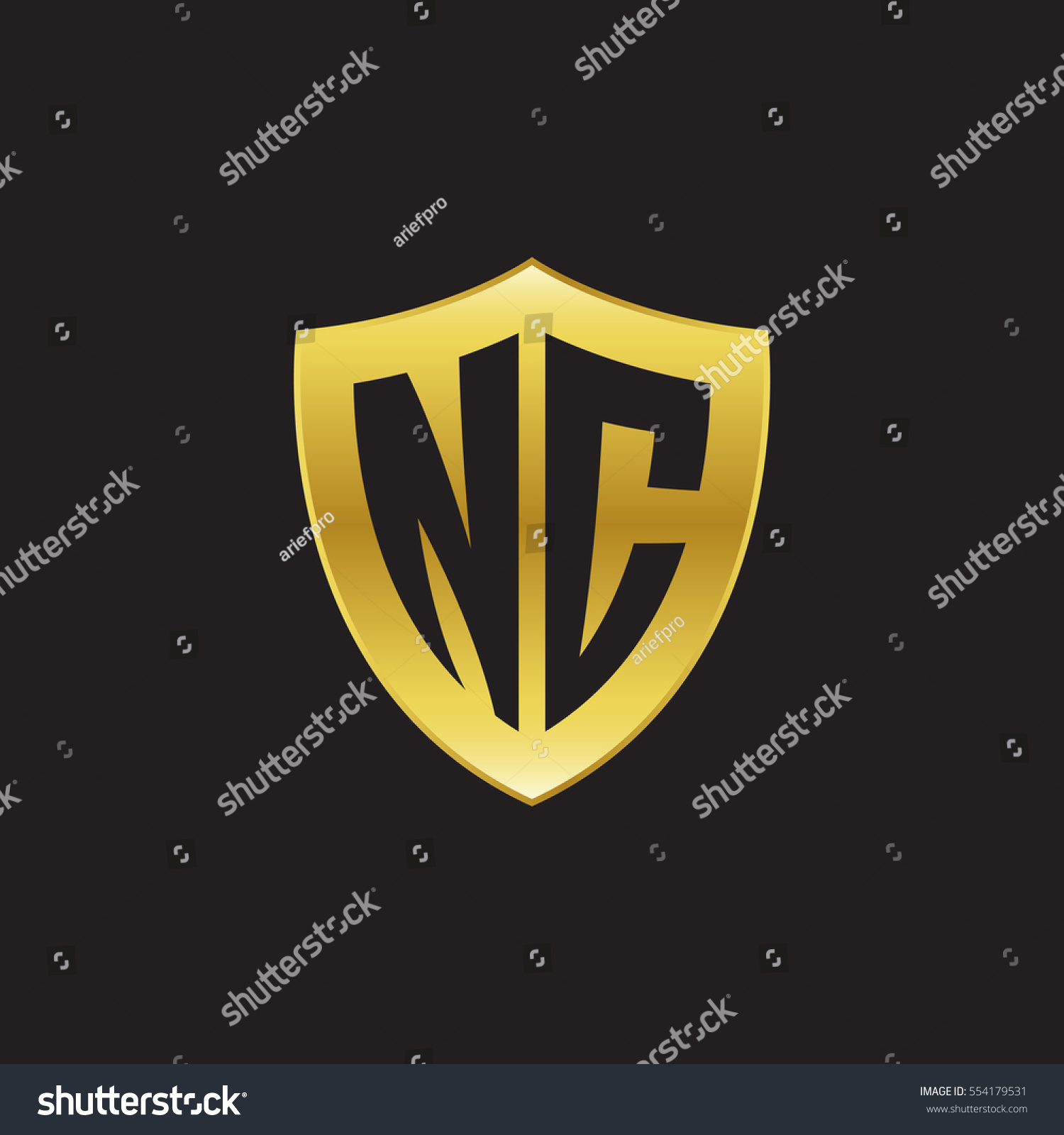 Initial Letters Nc Shield Shape Gold Stock Vector (Royalty Free ...