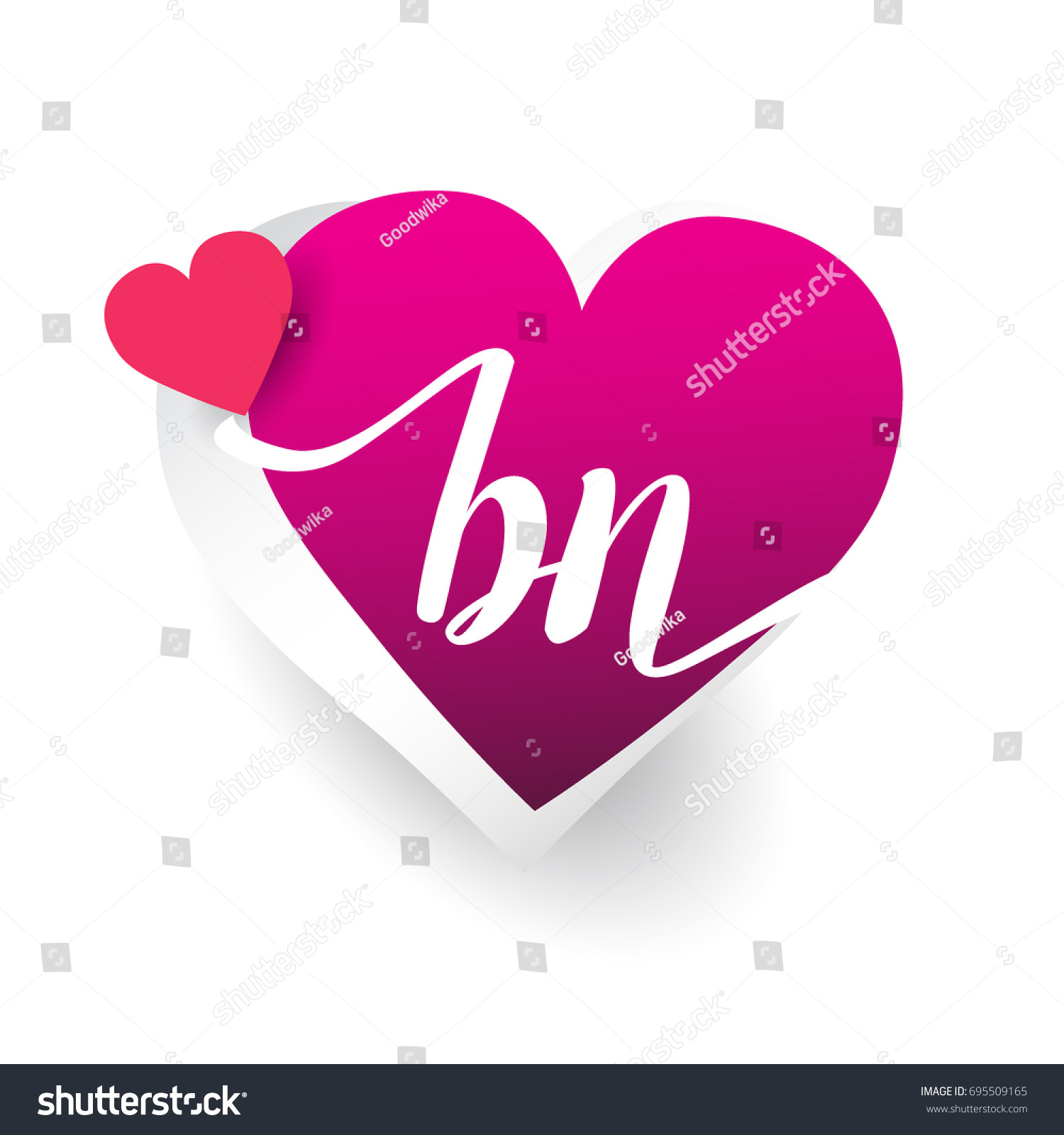 Initial Logo Letter Bn Heart Shape Stock Vector Royalty Free