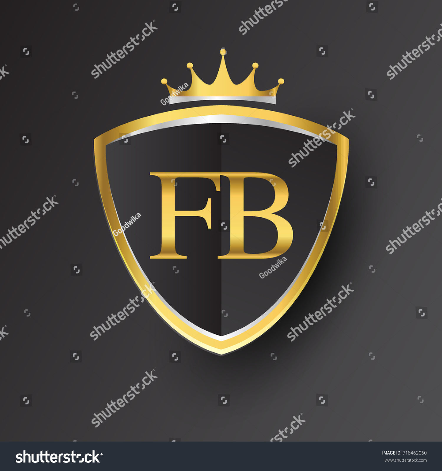Initial Logo Letter Fb Shield Crown Stock Vector Royalty Free