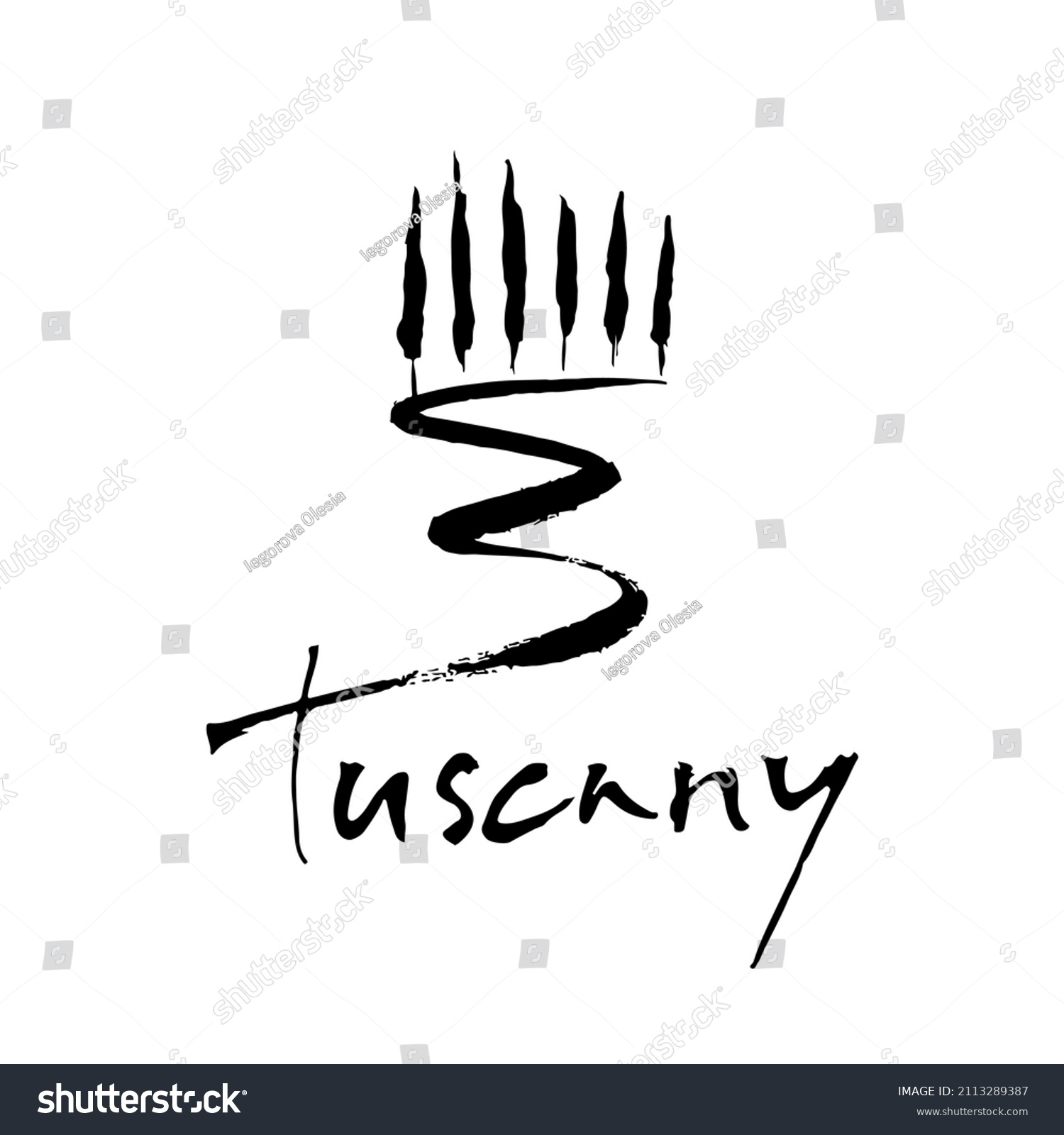 SVG of Ink drawing Tuscany road with cypress trees. svg