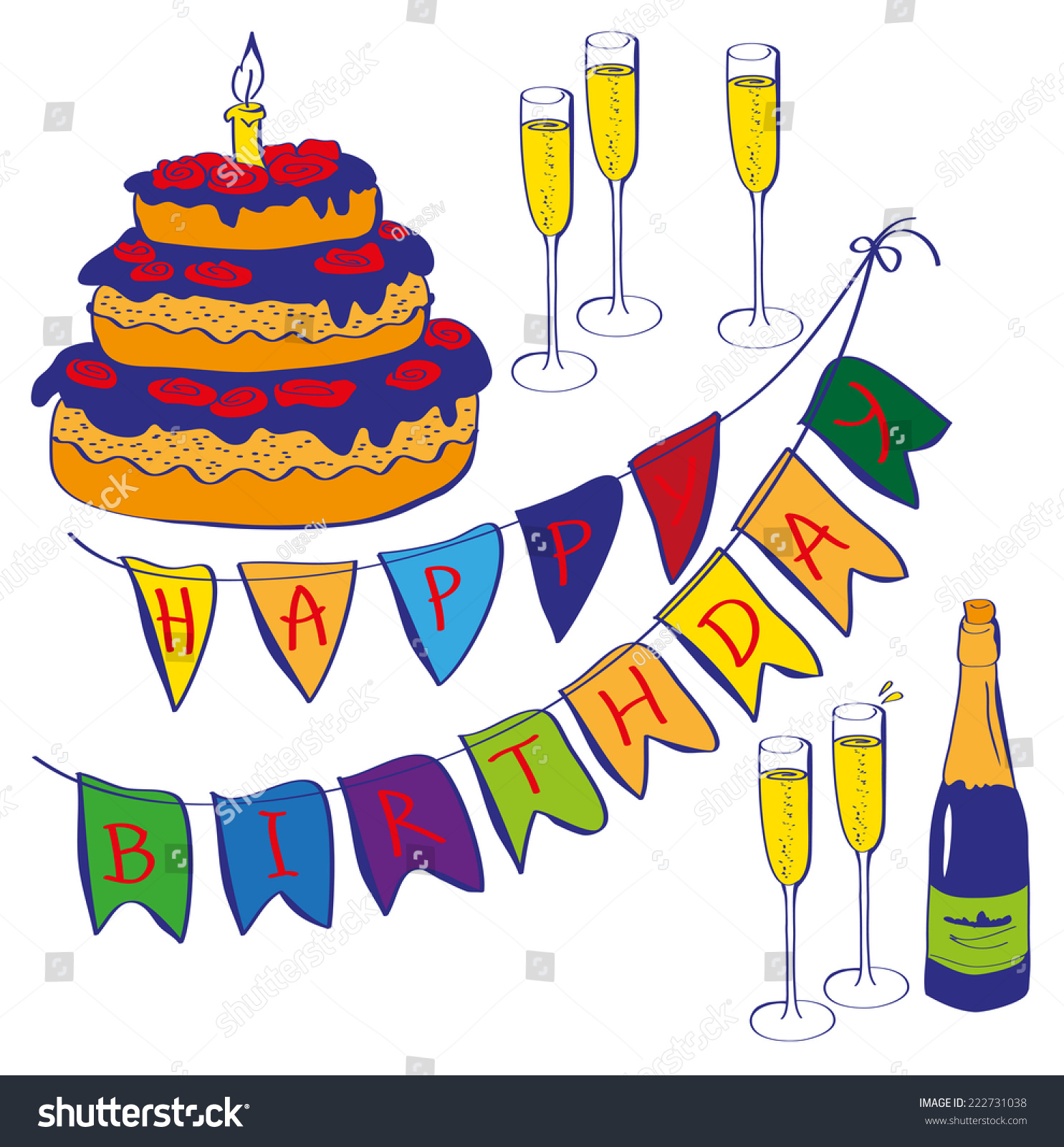 Inscription Happy Birthday On Flags Cake Stock Vector Royalty Free