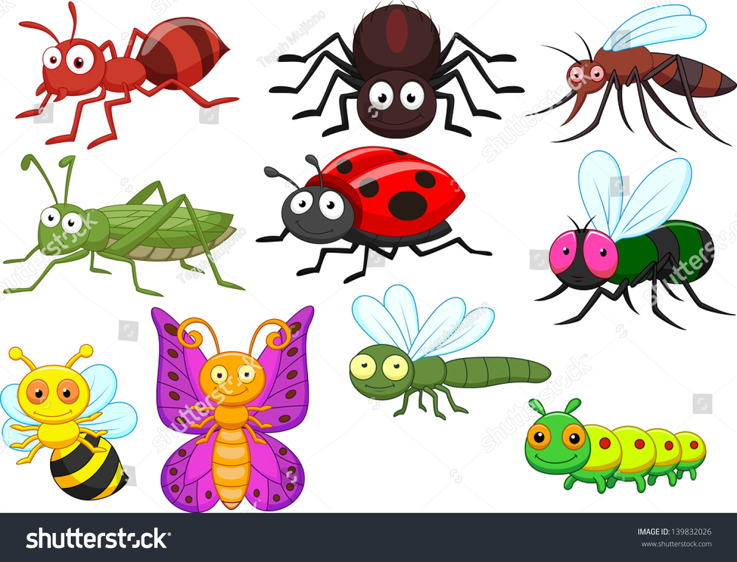 Insect Cartoon Collection Set Stock Vector Illustration 139832026 ...