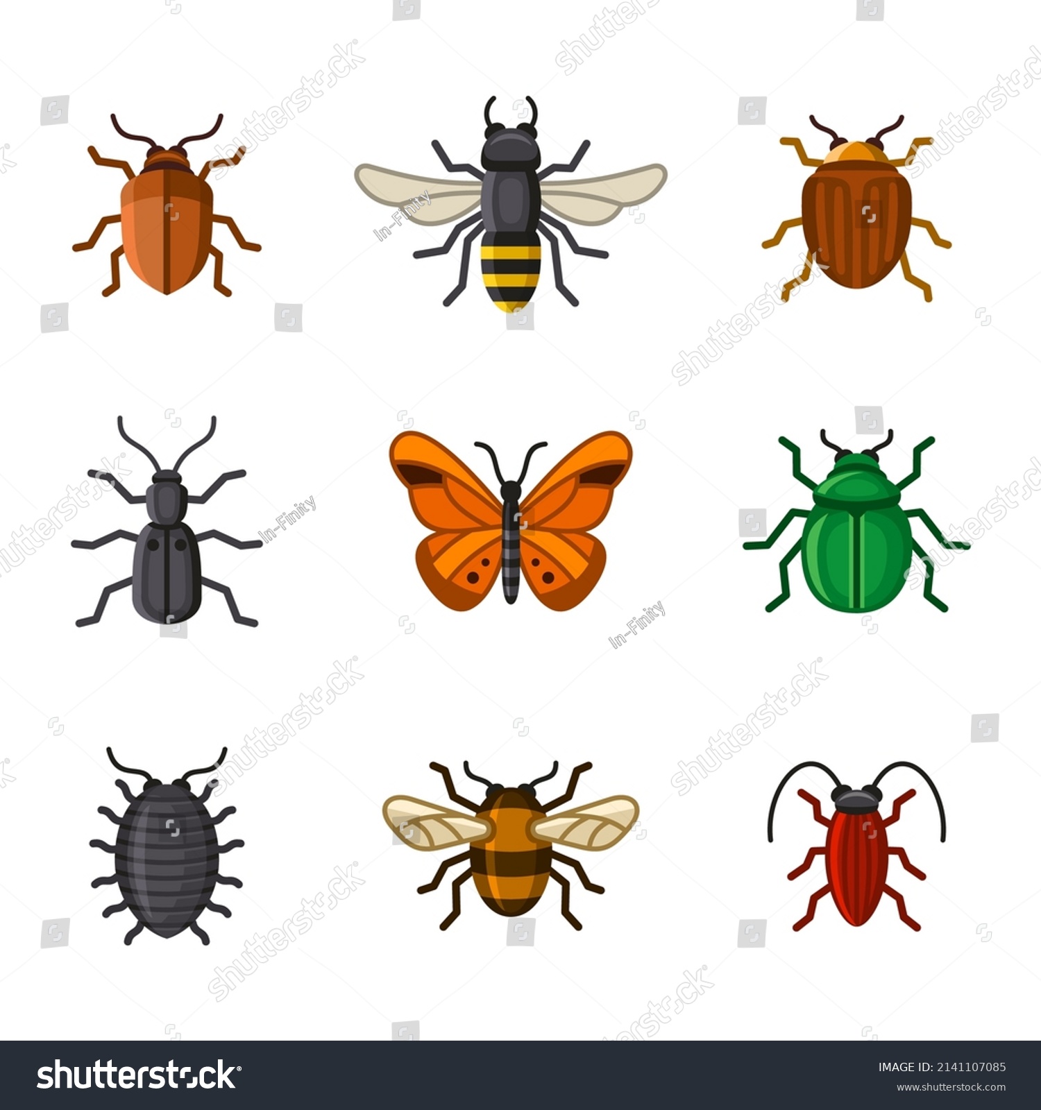 Insect Icons Set Butterfly Bug Bee Stock Vector (Royalty Free ...