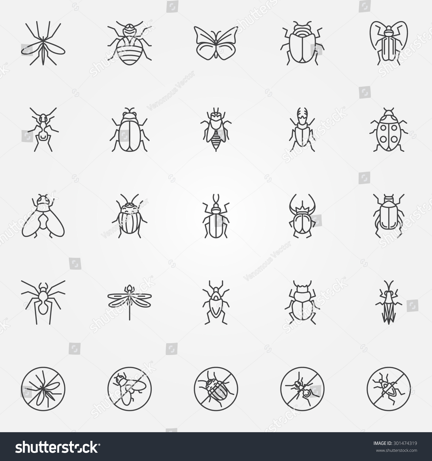 Insect Icons Set Vector Collection Bugs Stock Vector (Royalty Free ...