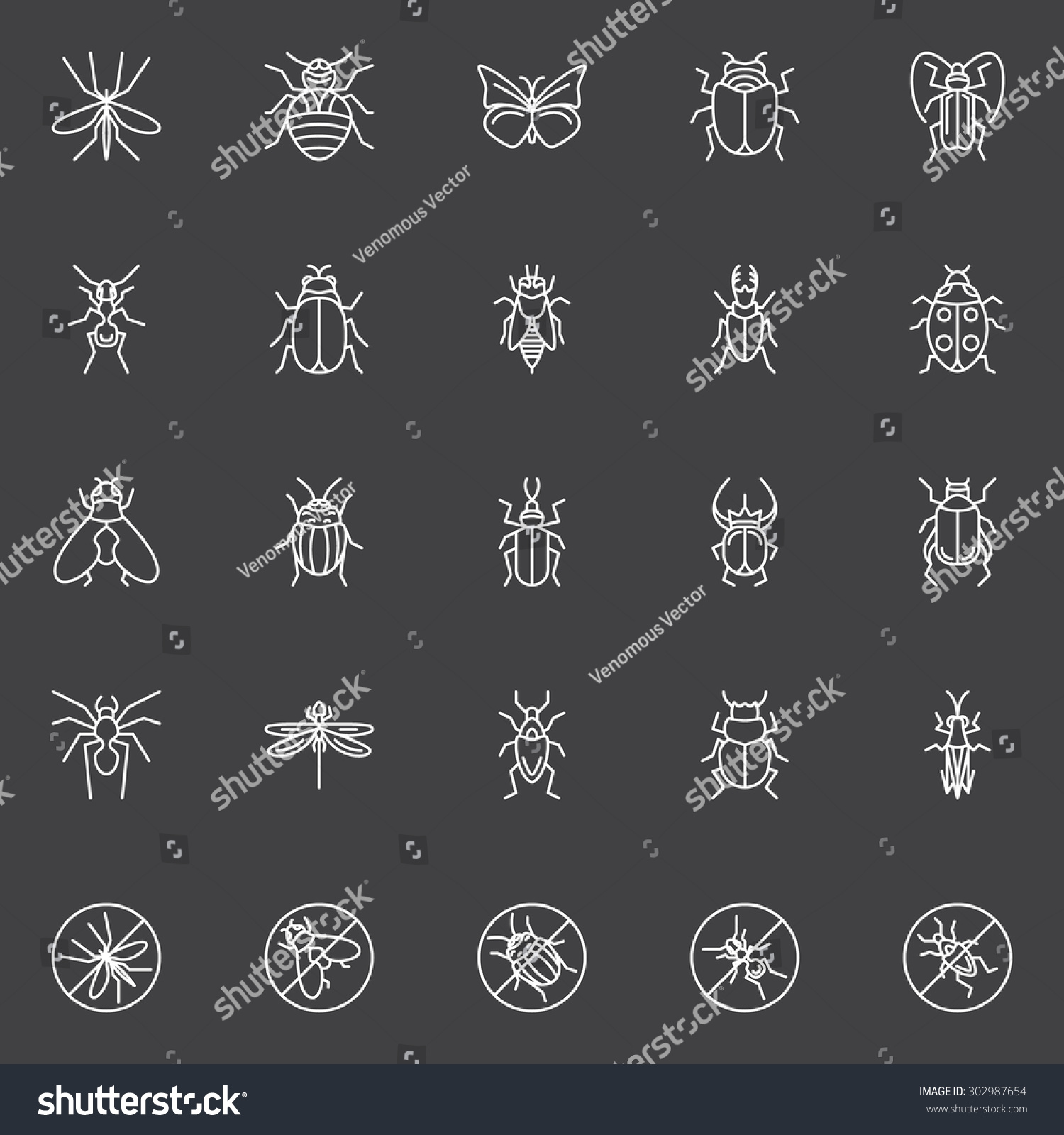 Insects Icons Set Vector Collection Bugs Stock Vector (Royalty Free ...