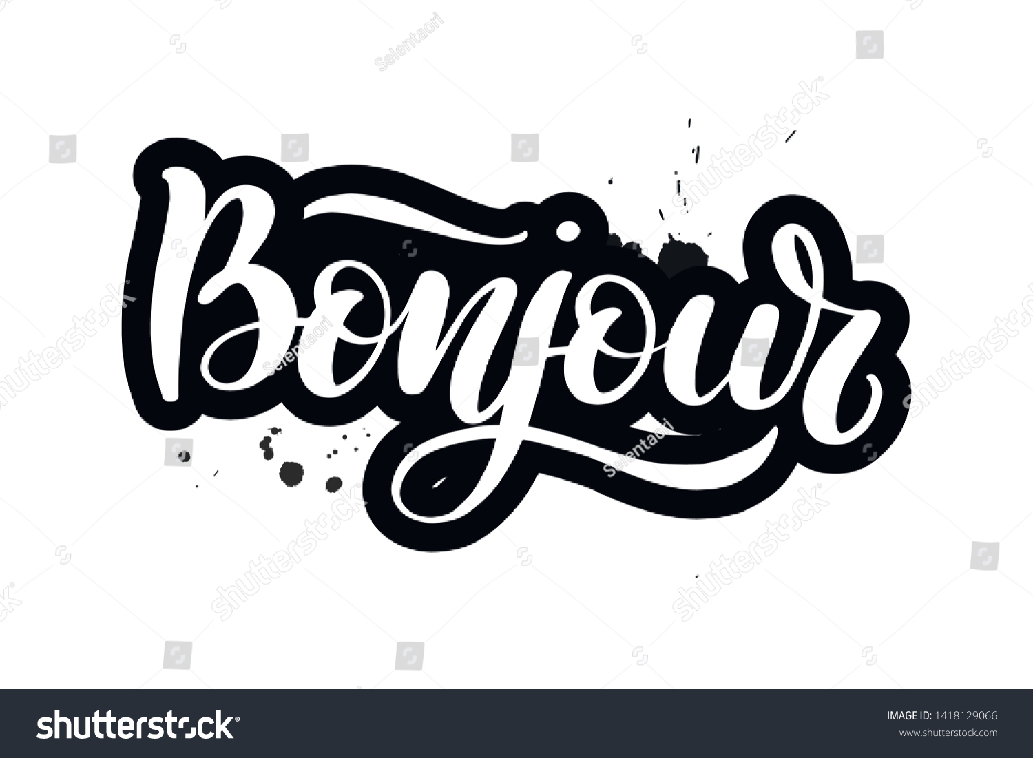Inspirational Handwritten Brush Lettering Bonjour Vector Stock Vector Royalty Free 1418129066
