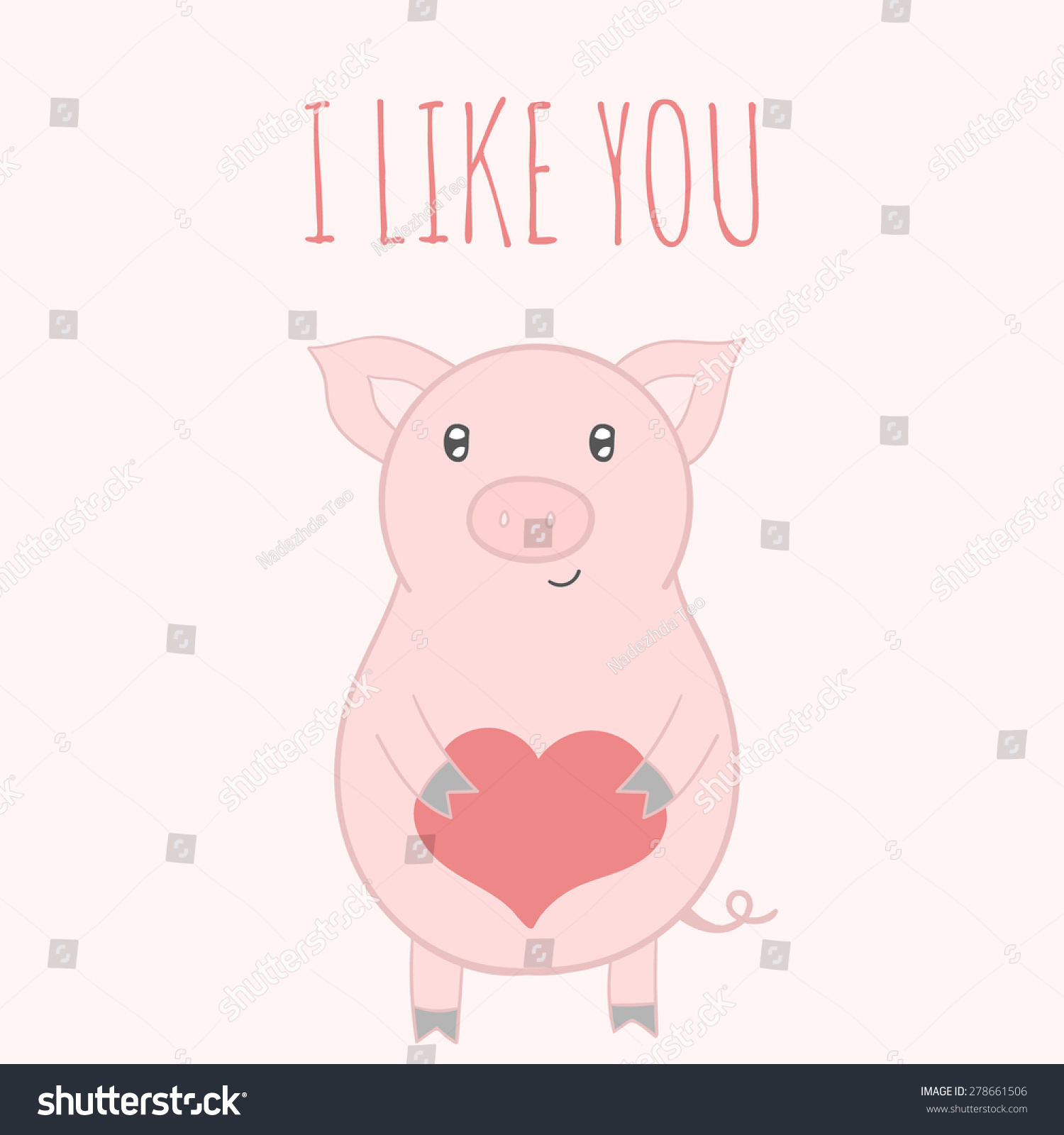 Inspirational romantic and love quote card Cute hand drawn pig with text Vector Doodle