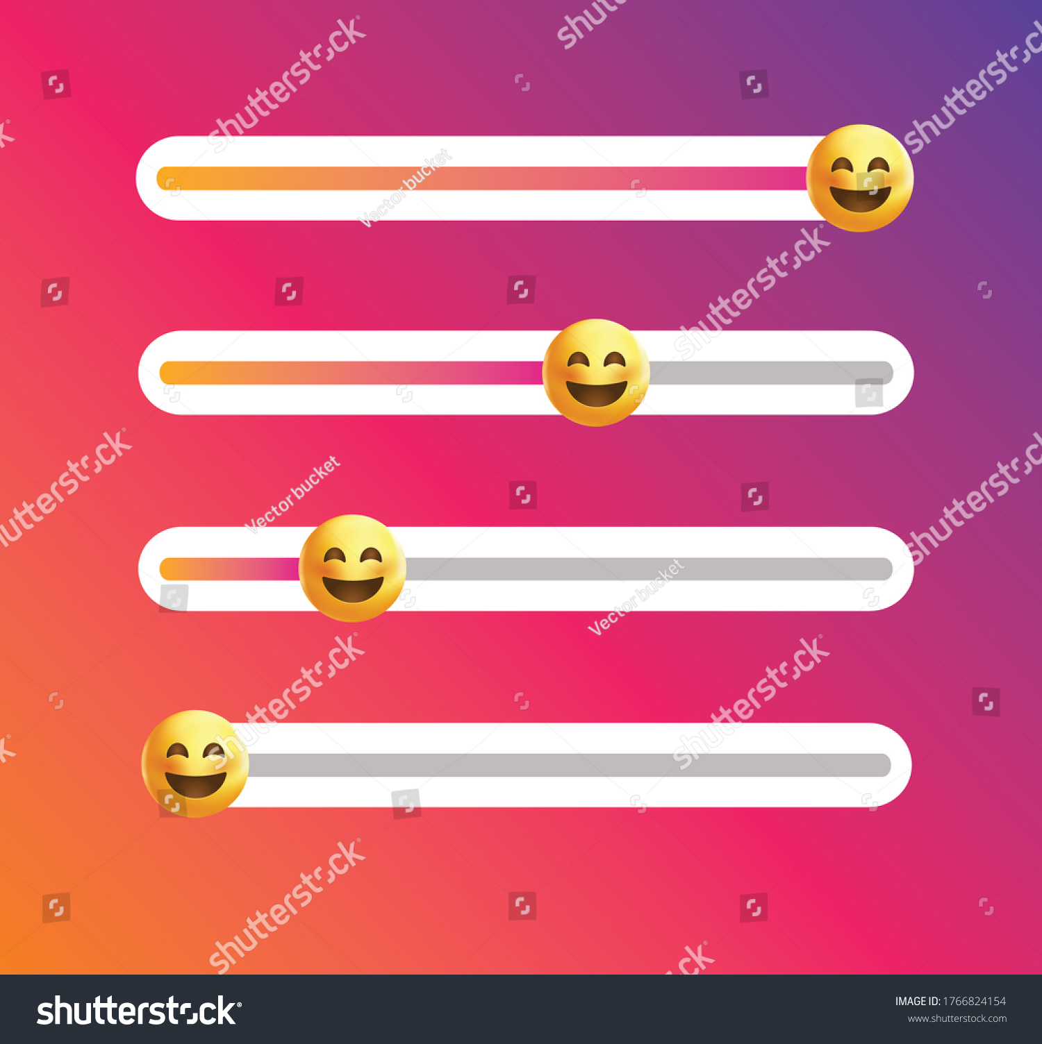 SVG of Insta emoji slider. Yellow face icon. Happy emoticon. love emoji. Emoticon level slider. Feedback  poll. Vector feedback survey template.  svg