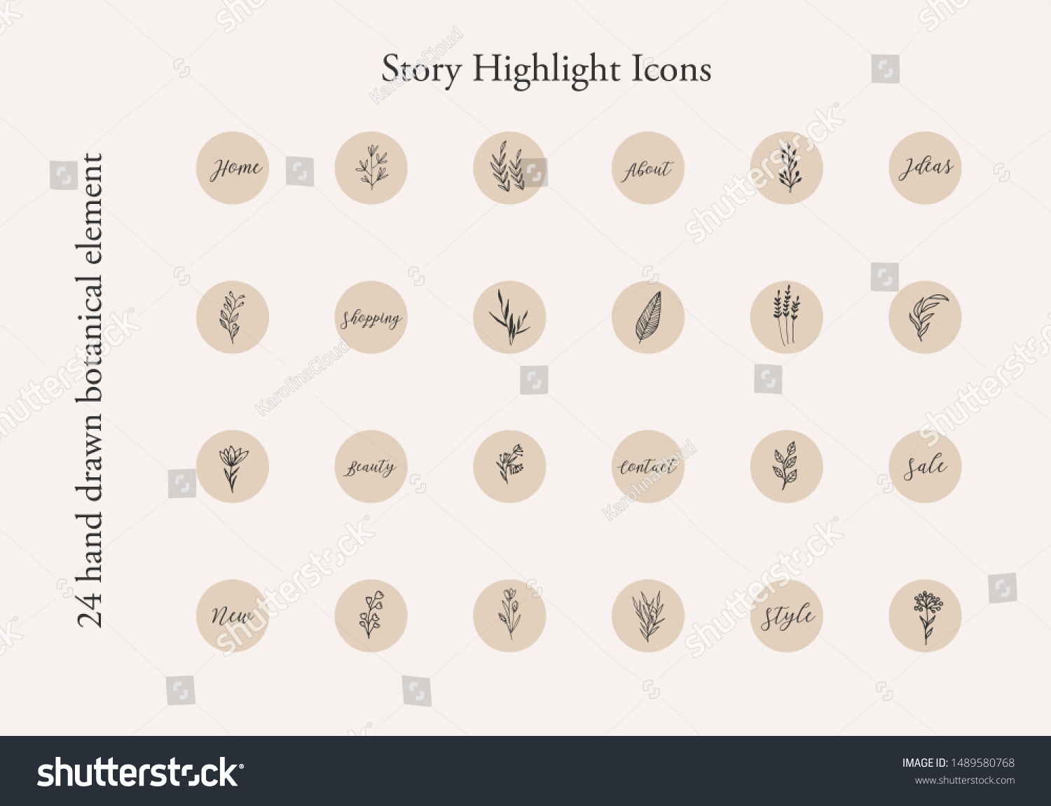 Botanical Instagram Highlight Covers for IG Branding Instant Download Icons for IG Floral 18 Instagram Highlight Icons White and Black
