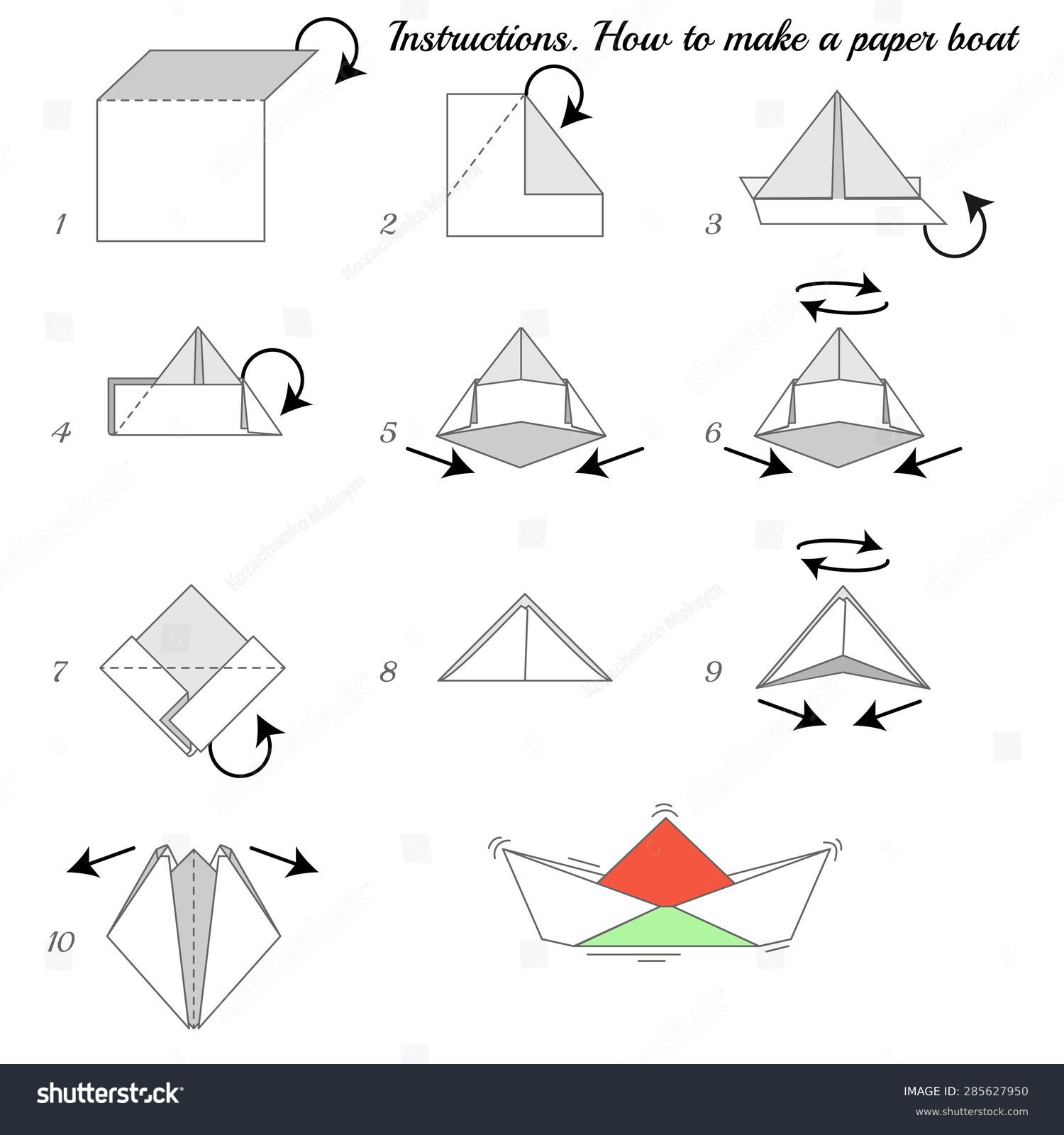 instructions how make paper ship paper stock vector