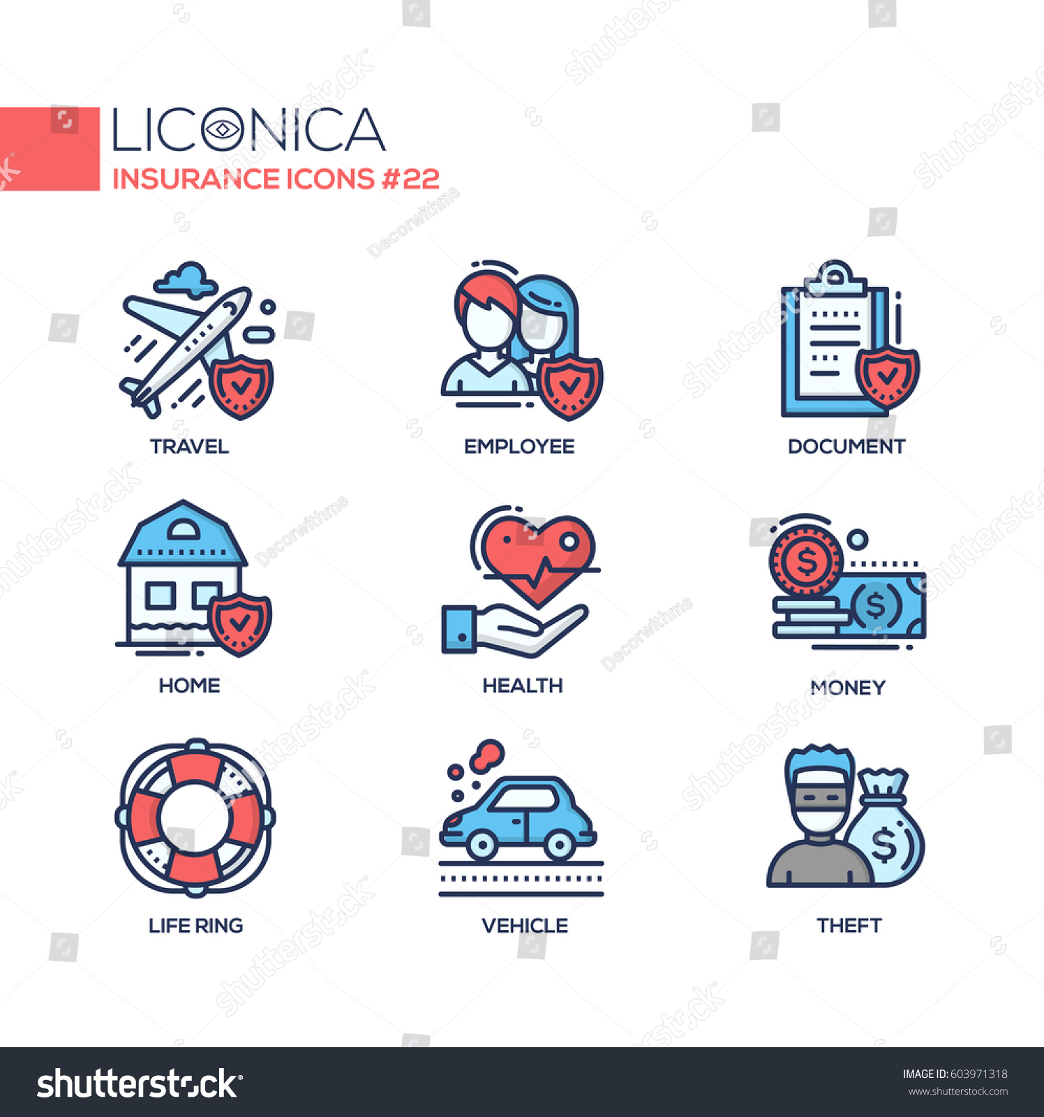 Insurance Coloured Vector Modern Single Line Stock Vector (Royalty Free ...