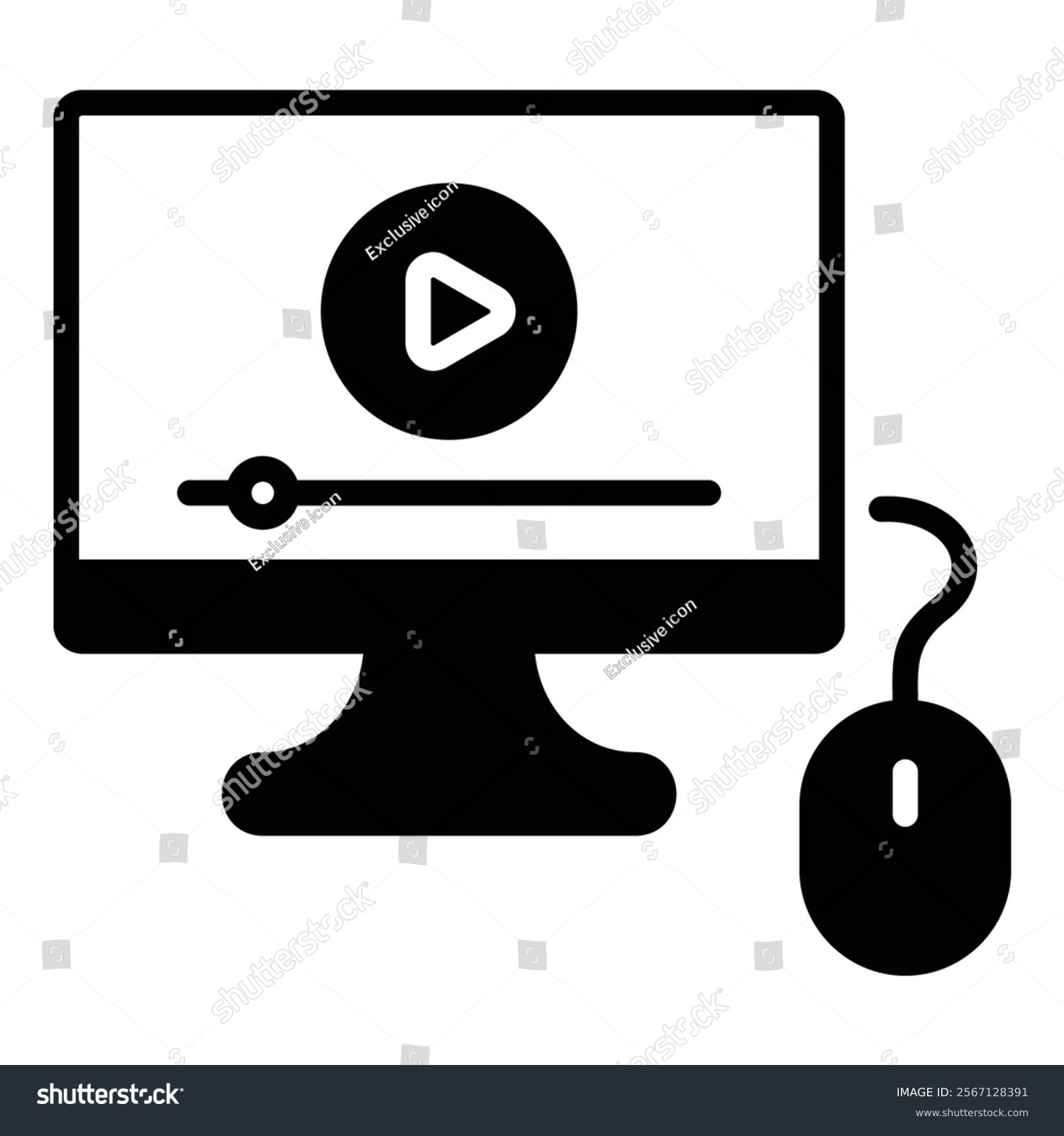 black computer monitor with play button clip art preview
